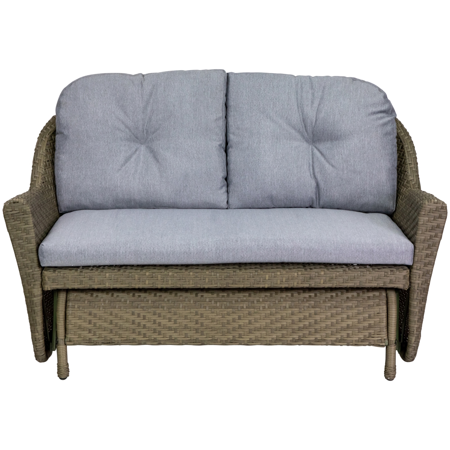 46" Taupe Gray Resin Wicker Deep Seated Double Glider with Gray Cushions
