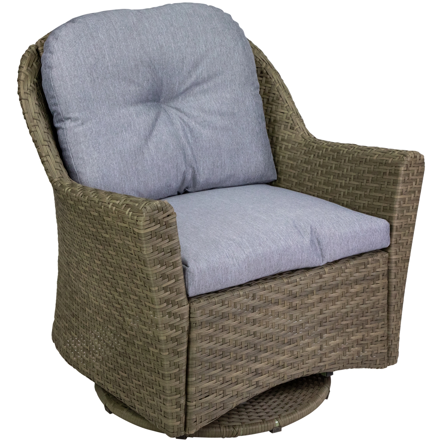 34" Gray Resin Wicker Deep Seated Glider Chair with Gray Cushions