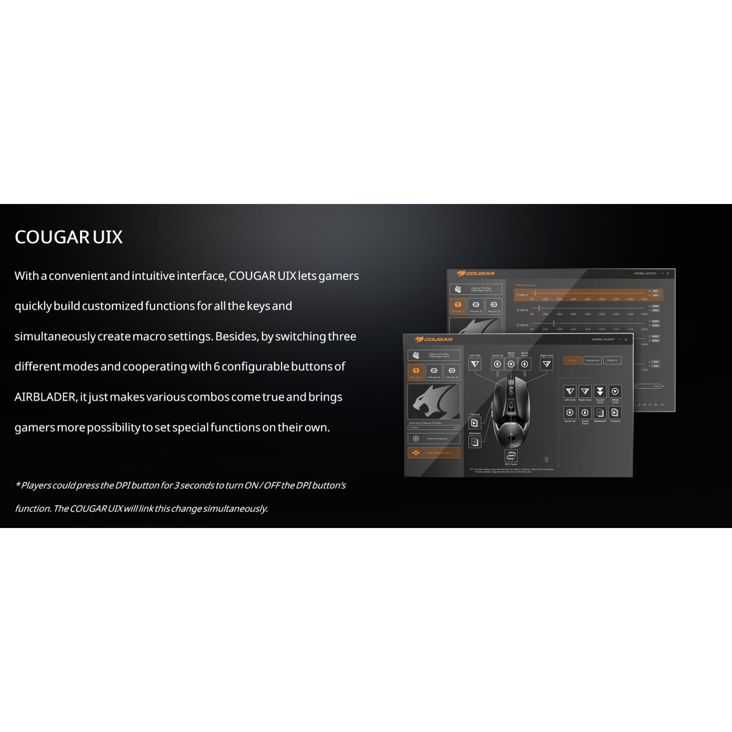 Cougar Air Blader Gaming Mouse, Ergonomic Design, Lightweight 65g, PMW3389 Sensor, 2KHz Polling Rate, Black