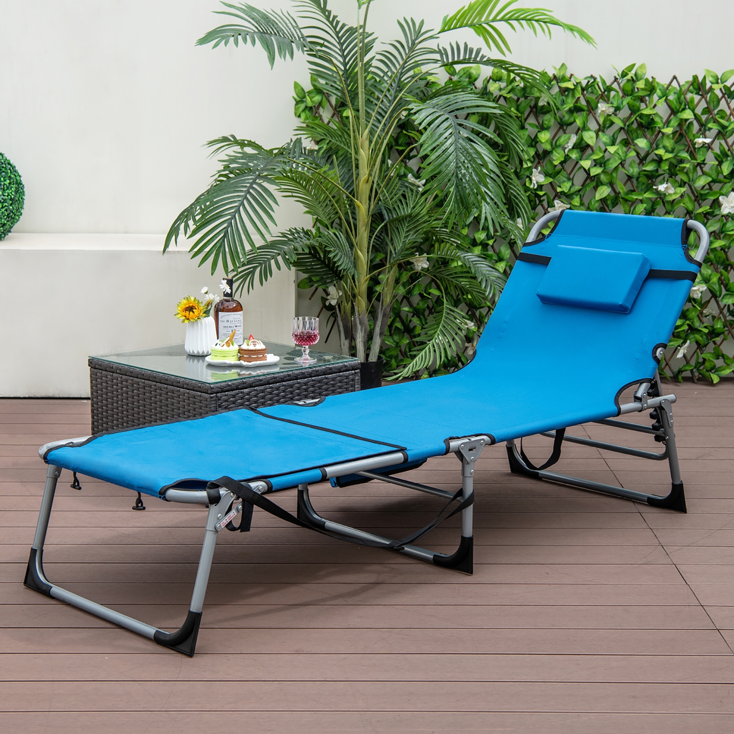 Gymax Folding Chaise Lounge Chair Sunbathing Recliner w/ Face Hole & Removable Pillow