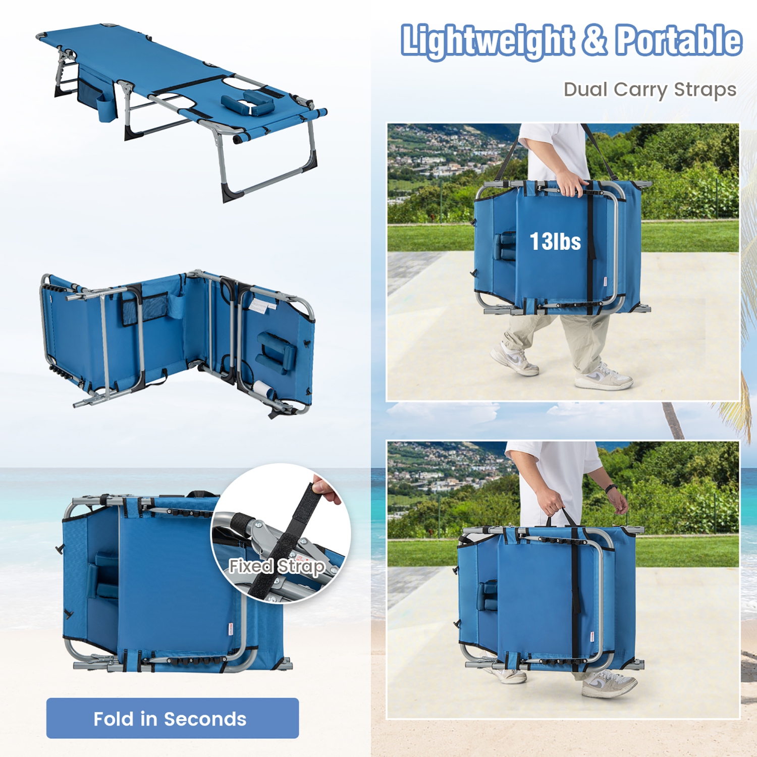 Gymax Folding Chaise Lounge Chair Sunbathing Recliner w/ Face Hole & Removable Pillow