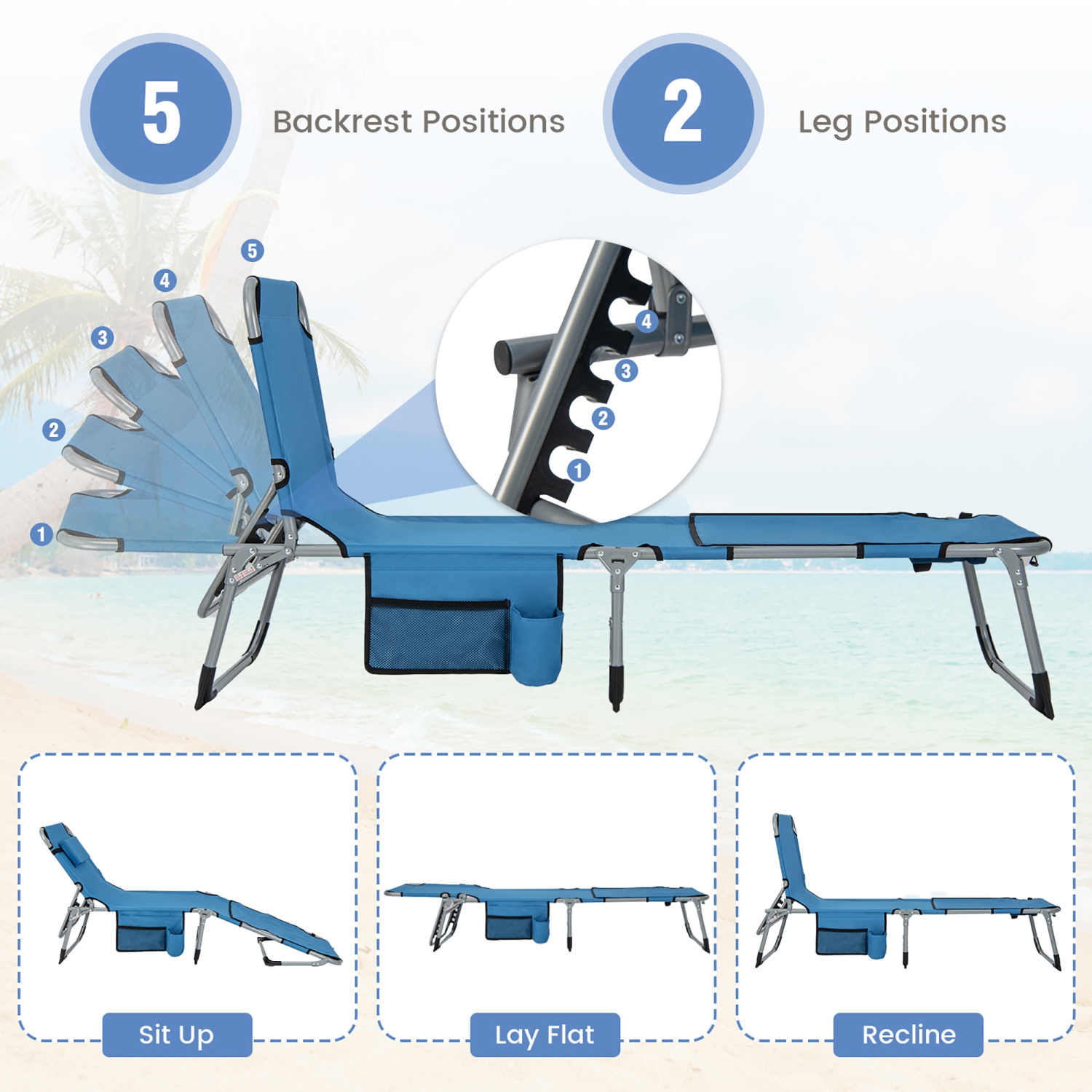 Gymax Folding Chaise Lounge Chair Sunbathing Recliner w/ Face Hole & Removable Pillow