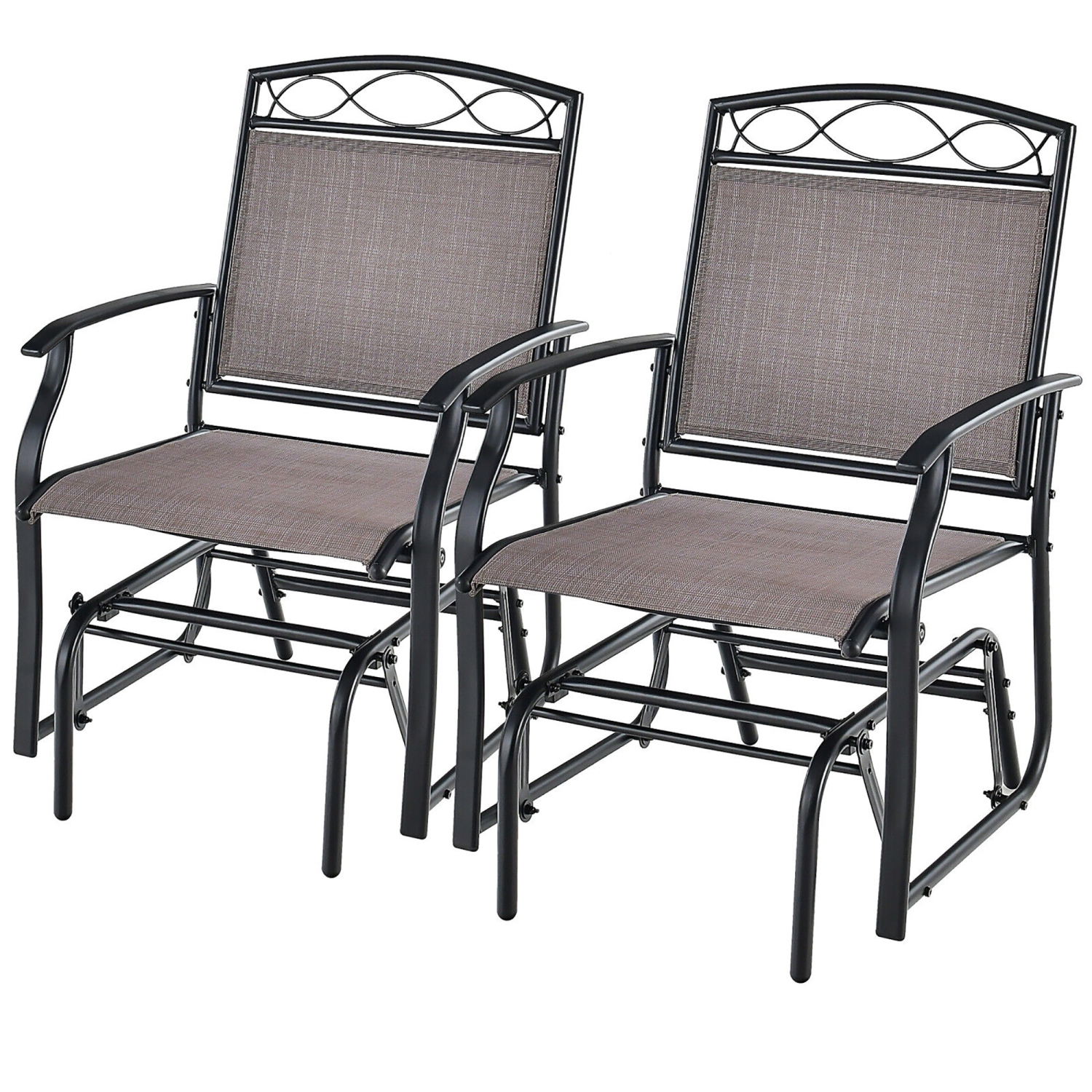 Gymax Patio Swing Glider Chairs Set of 2 Outdoor Metal Glider Armchairs Garden Poolside