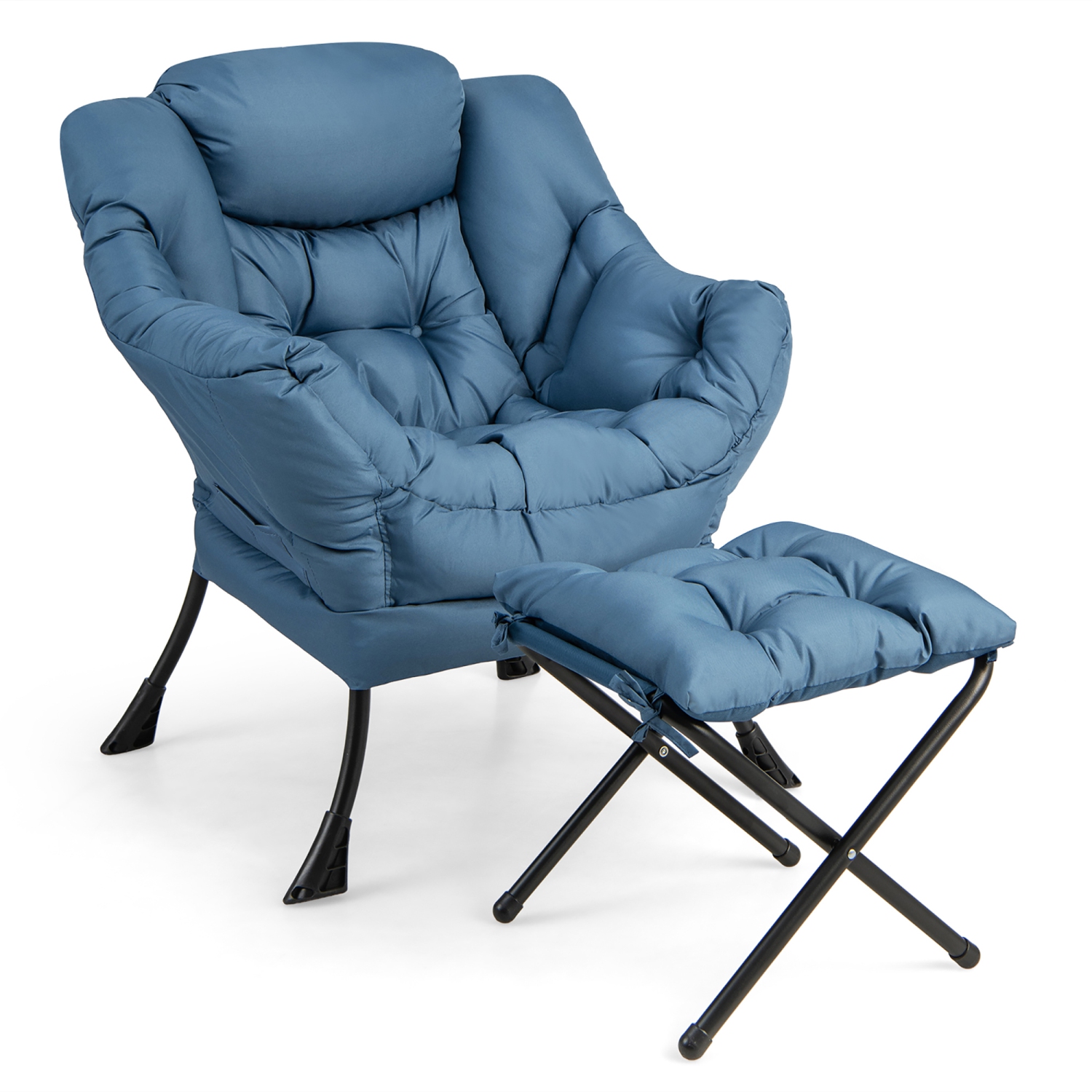 Gymax Lazy Sofa Chair Accent Leisure Armchair with Folding Footrest & Storage Pocket