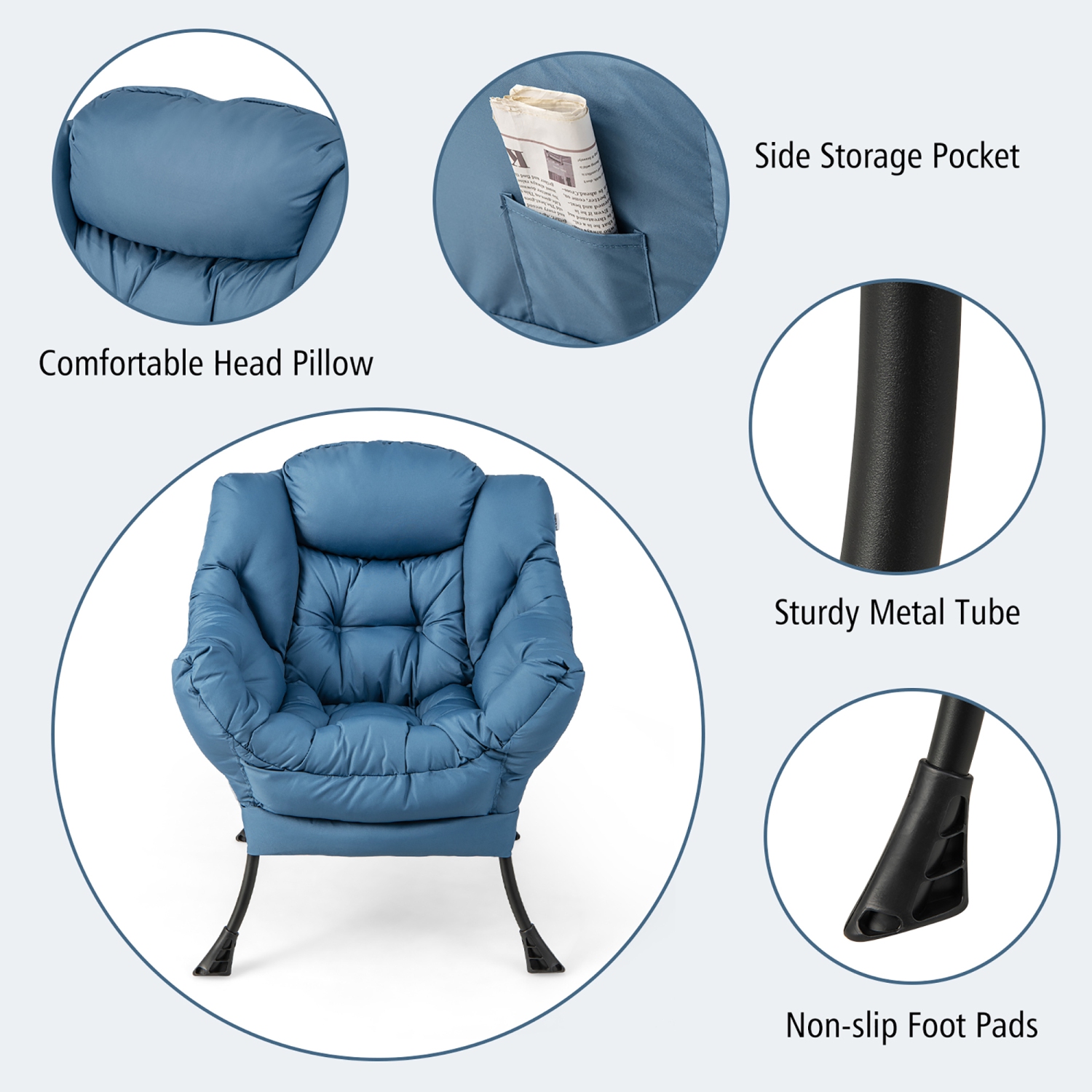 Gymax Lazy Sofa Chair Accent Leisure Armchair with Folding Footrest & Storage Pocket