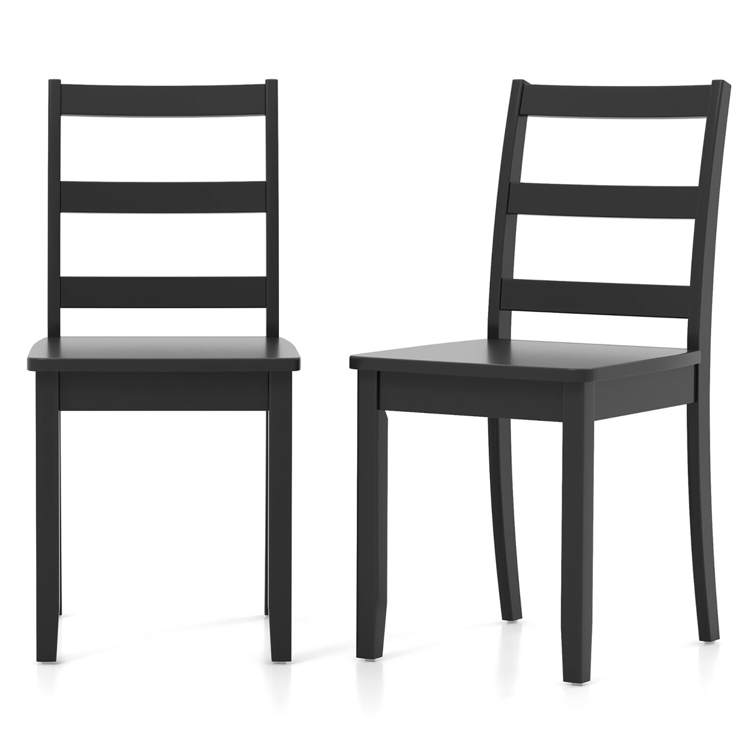 Gymax Set of 2 Dining Chairs Ladder Back Armless Side Chair w/ Solid Rubber Wood Legs