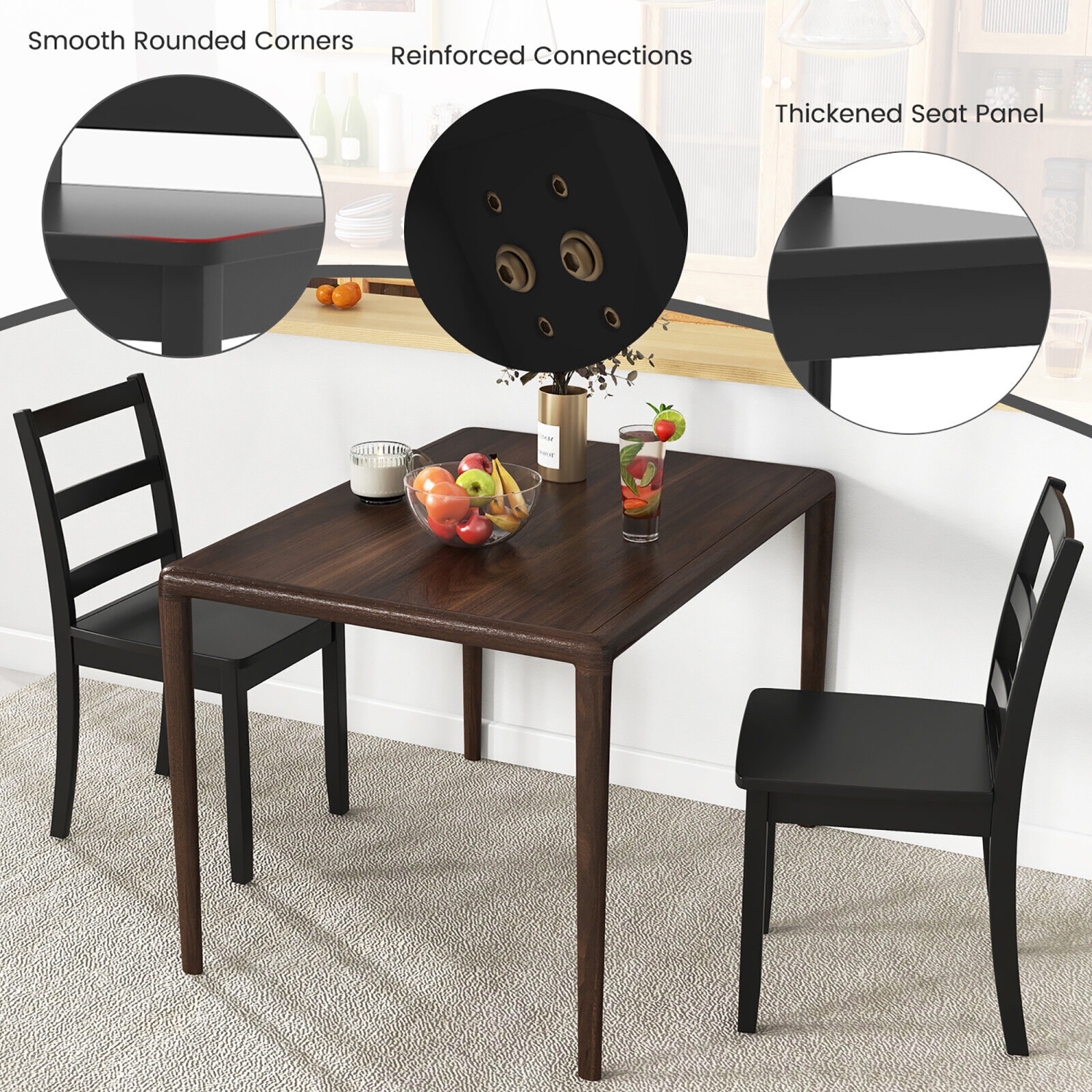 Gymax Set of 2 Dining Chairs Ladder Back Armless Side Chair w/ Solid Rubber Wood Legs