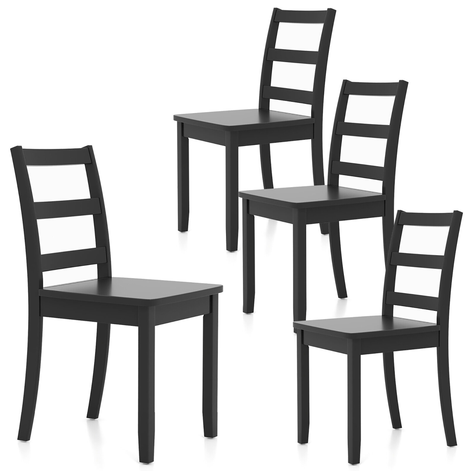 Gymax Set of 4 Dining Chairs Ladder Back Armless Side Chair w/ Solid Rubber Wood Legs