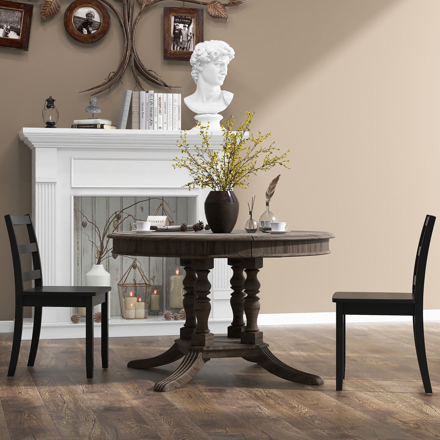 Gymax Set of 4 Dining Chairs Ladder Back Armless Side Chair w/ Solid Rubber Wood Legs