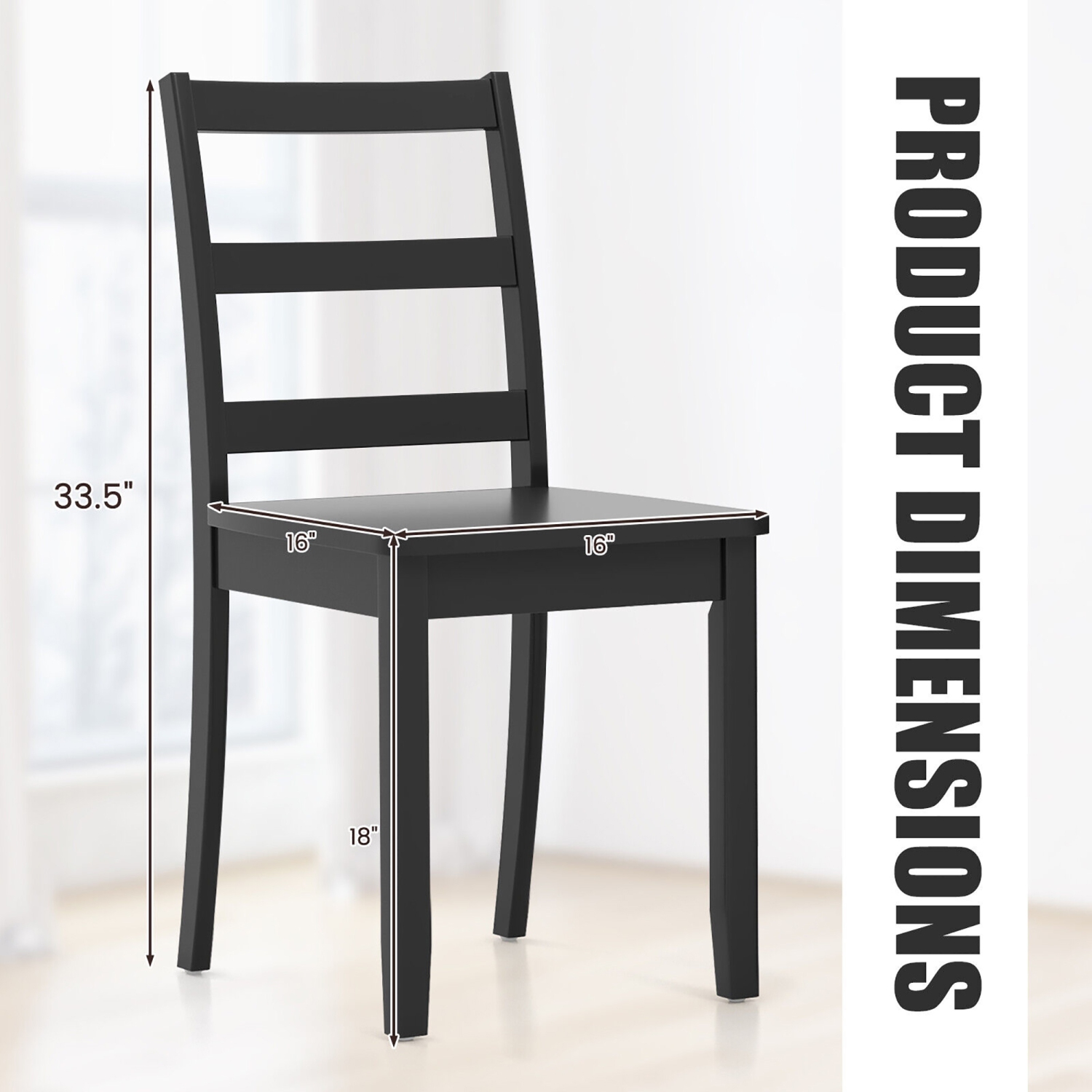 Gymax Set of 4 Dining Chairs Ladder Back Armless Side Chair w/ Solid Rubber Wood Legs