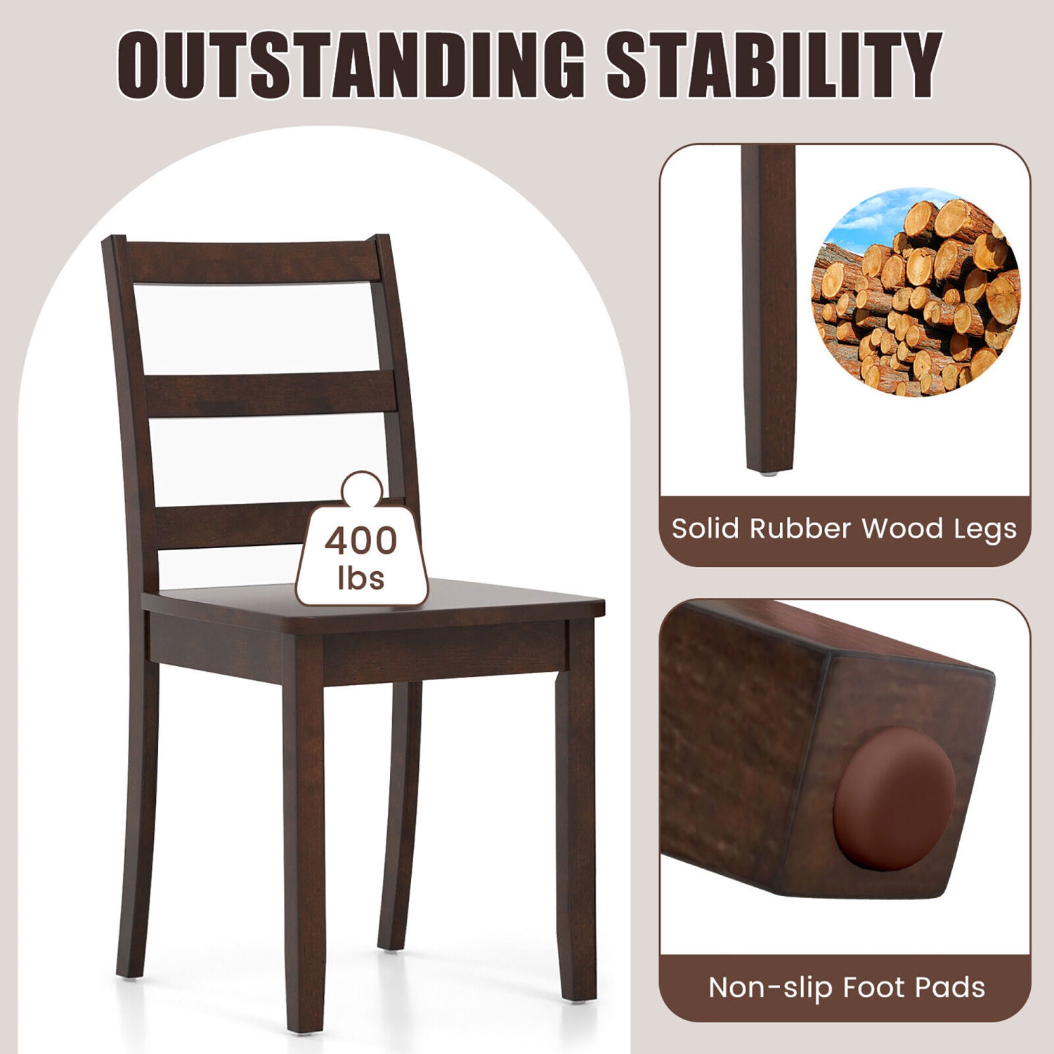 Gymax Set of 4 Dining Chairs Ladder Back Armless Side Chair w/ Solid Rubber Wood Legs