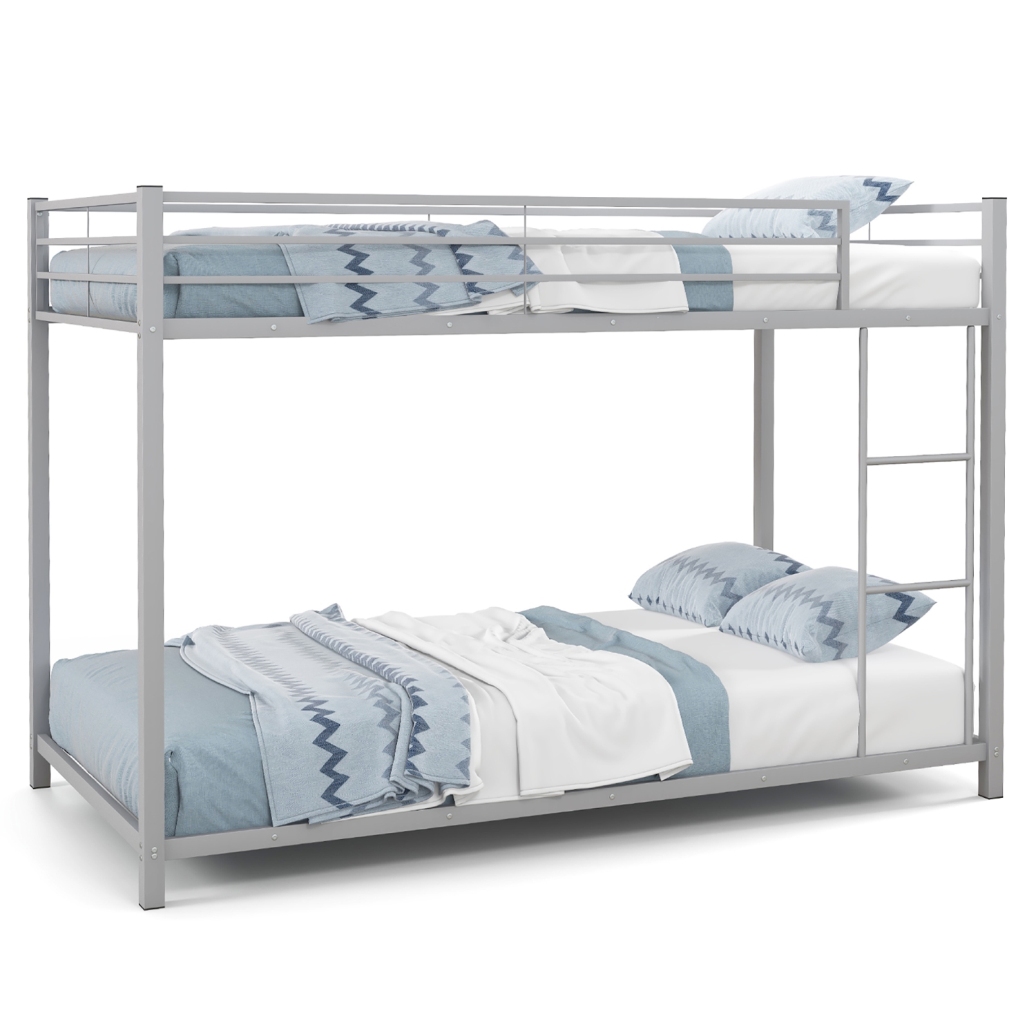 Gymax Twin Over Twin Low Metal Bunk Bed with Ladder Guardrails for Teens Adults