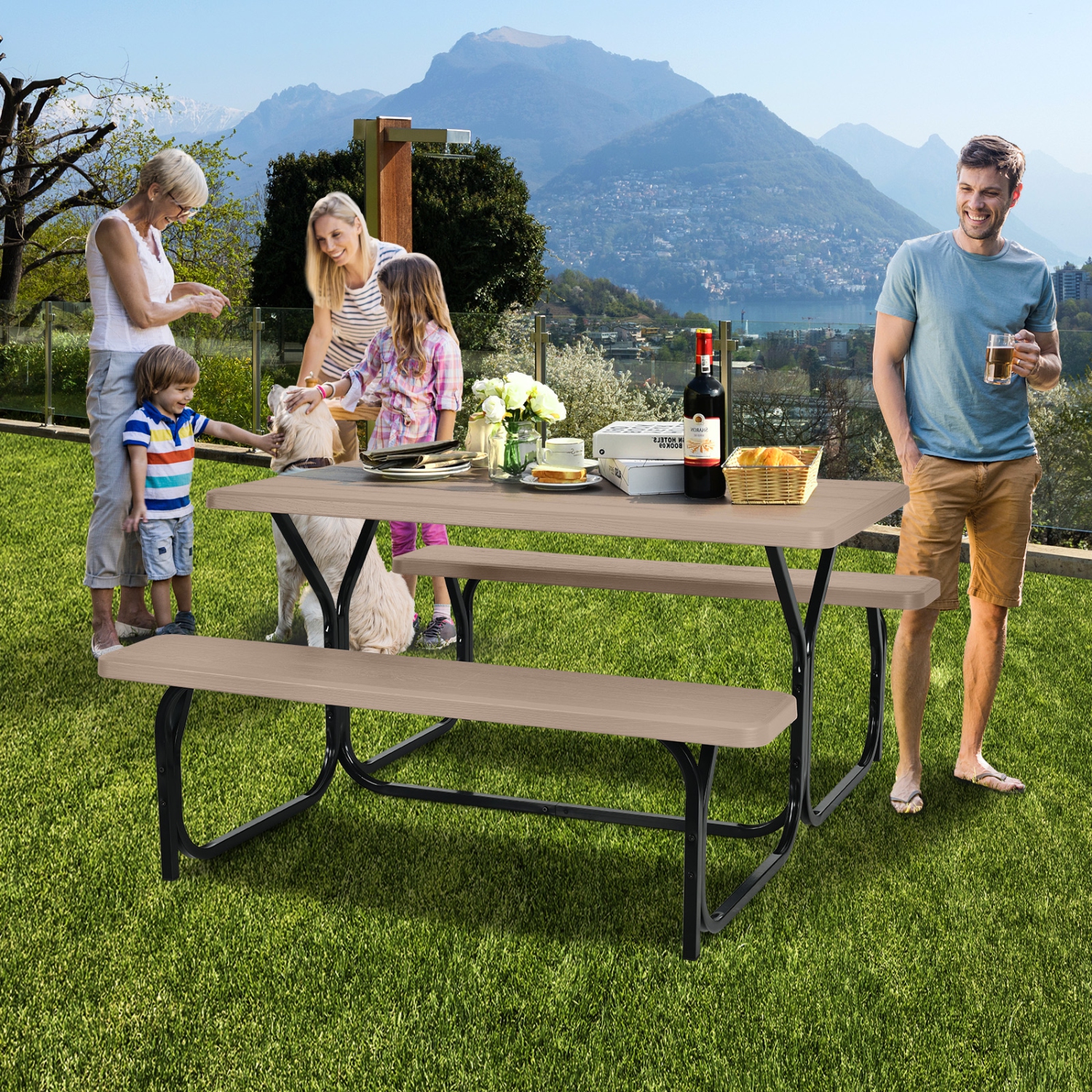 Costway Picnic Table Bench Set Outdoor Camping Backyard Garden Patio Party All Weather