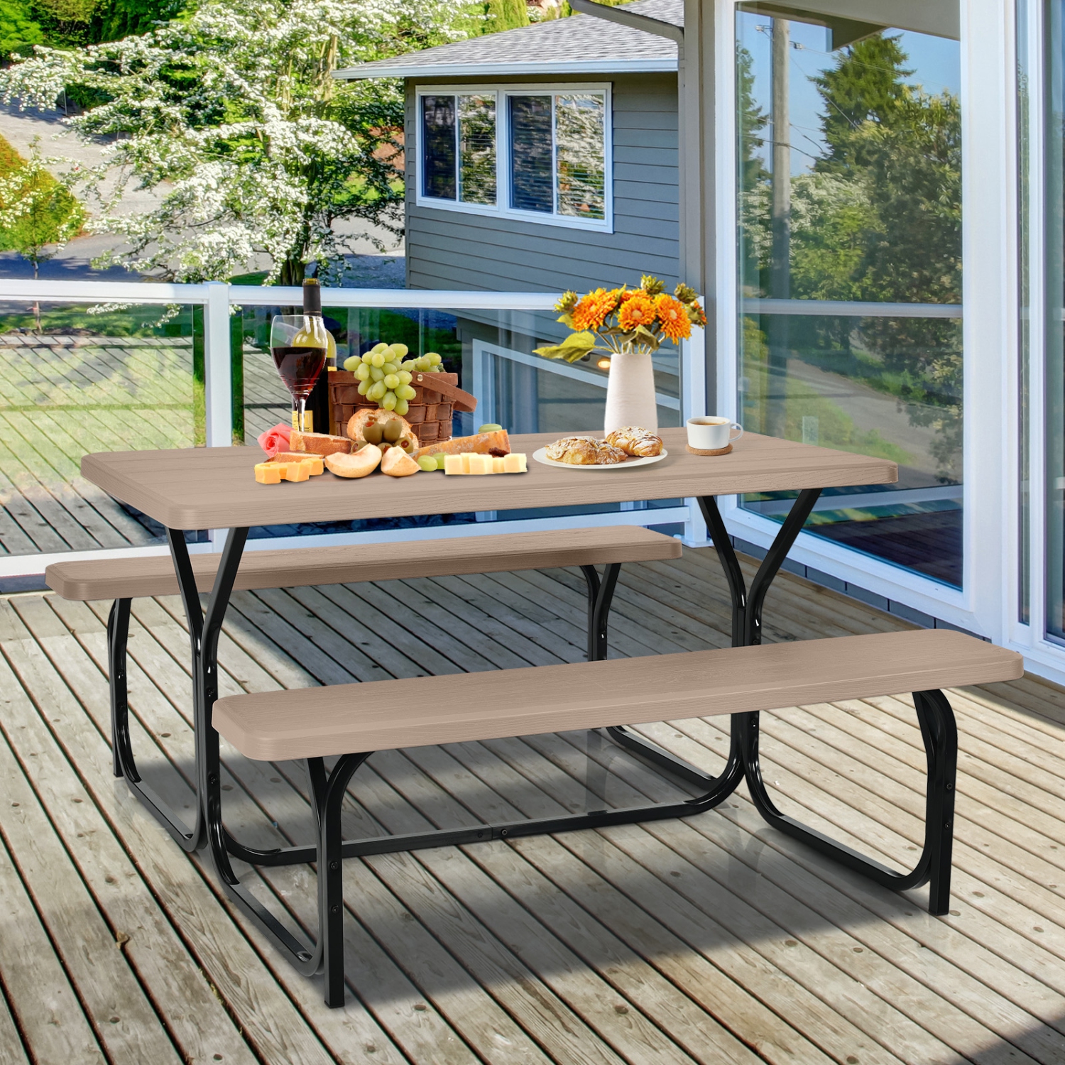 Costway Picnic Table Bench Set Outdoor Camping Backyard Garden Patio Party All Weather