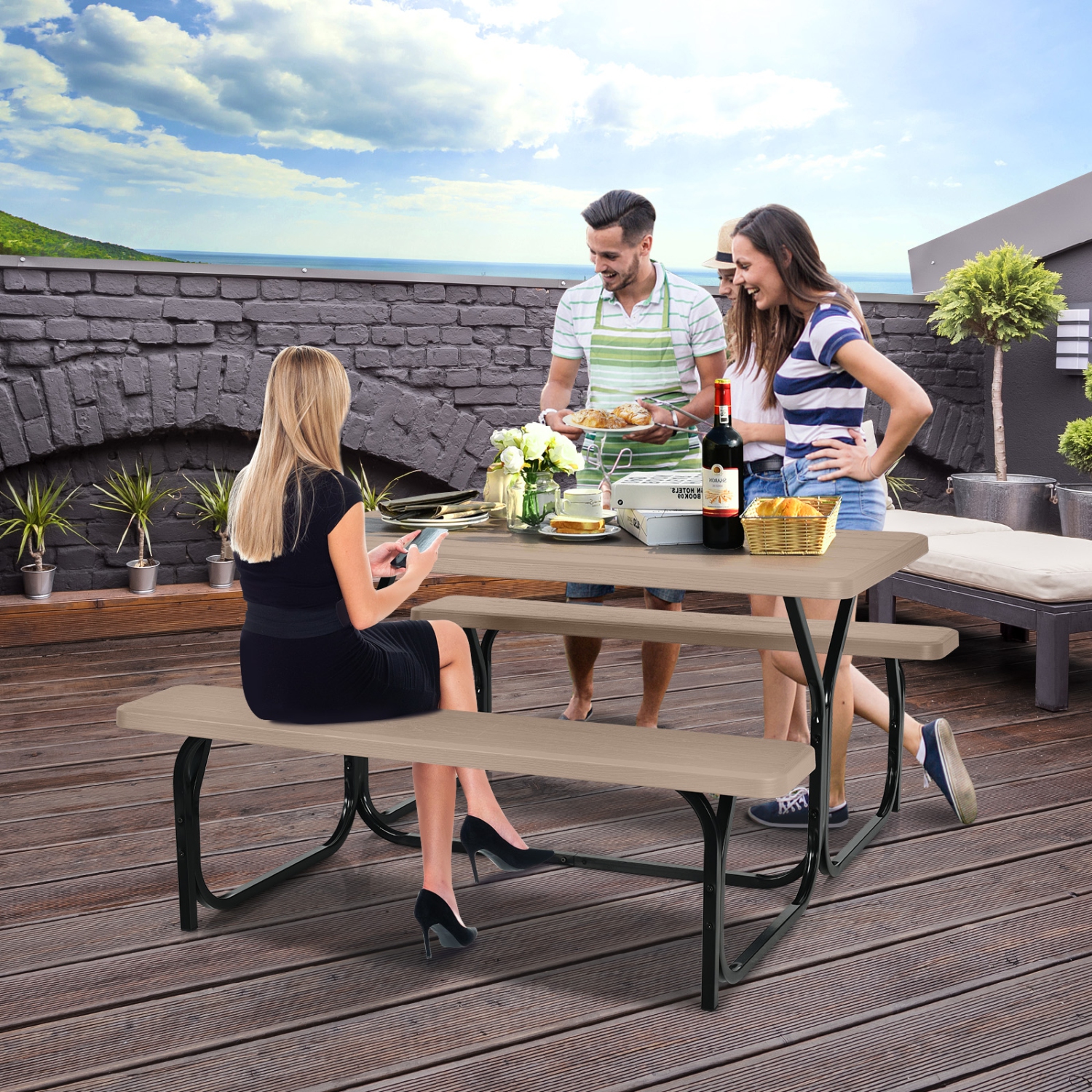 Costway Picnic Table Bench Set Outdoor Camping Backyard Garden Patio Party All Weather