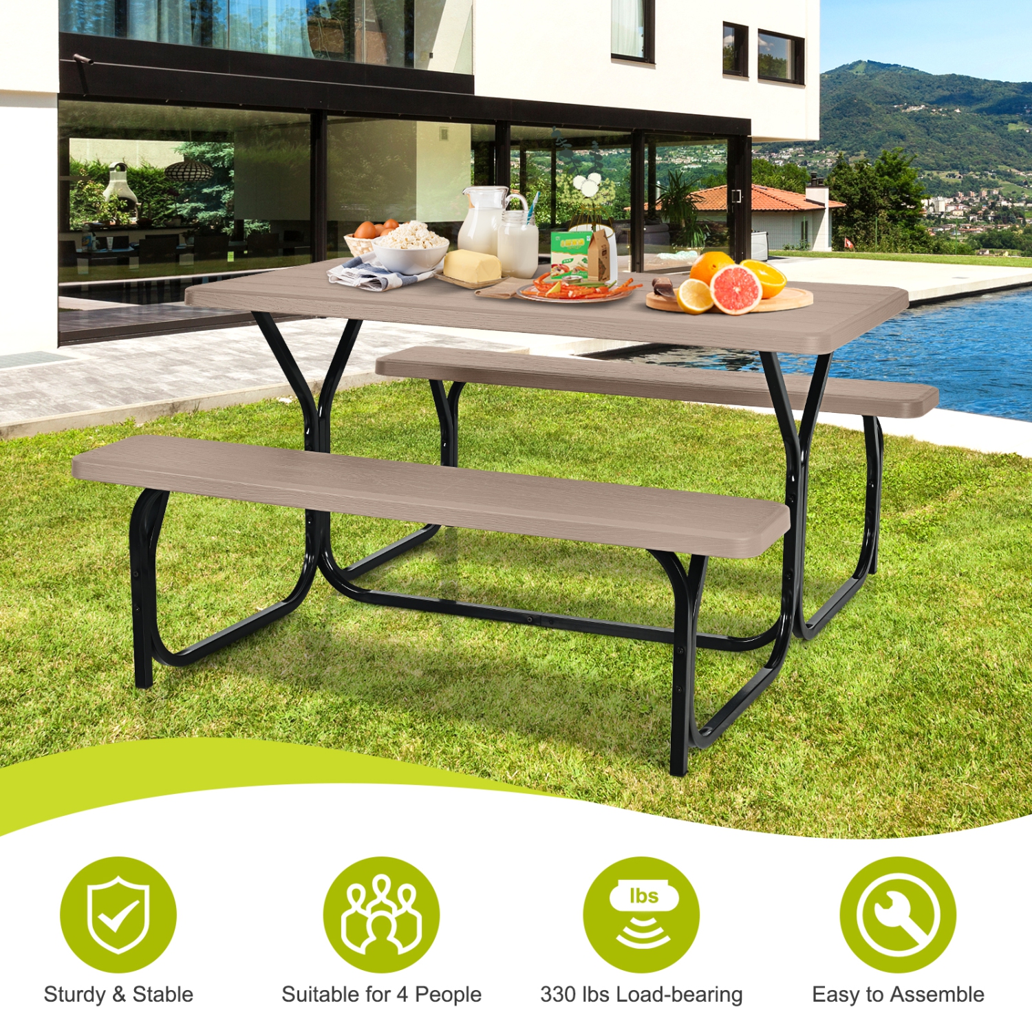 Costway Picnic Table Bench Set Outdoor Camping Backyard Garden Patio Party All Weather