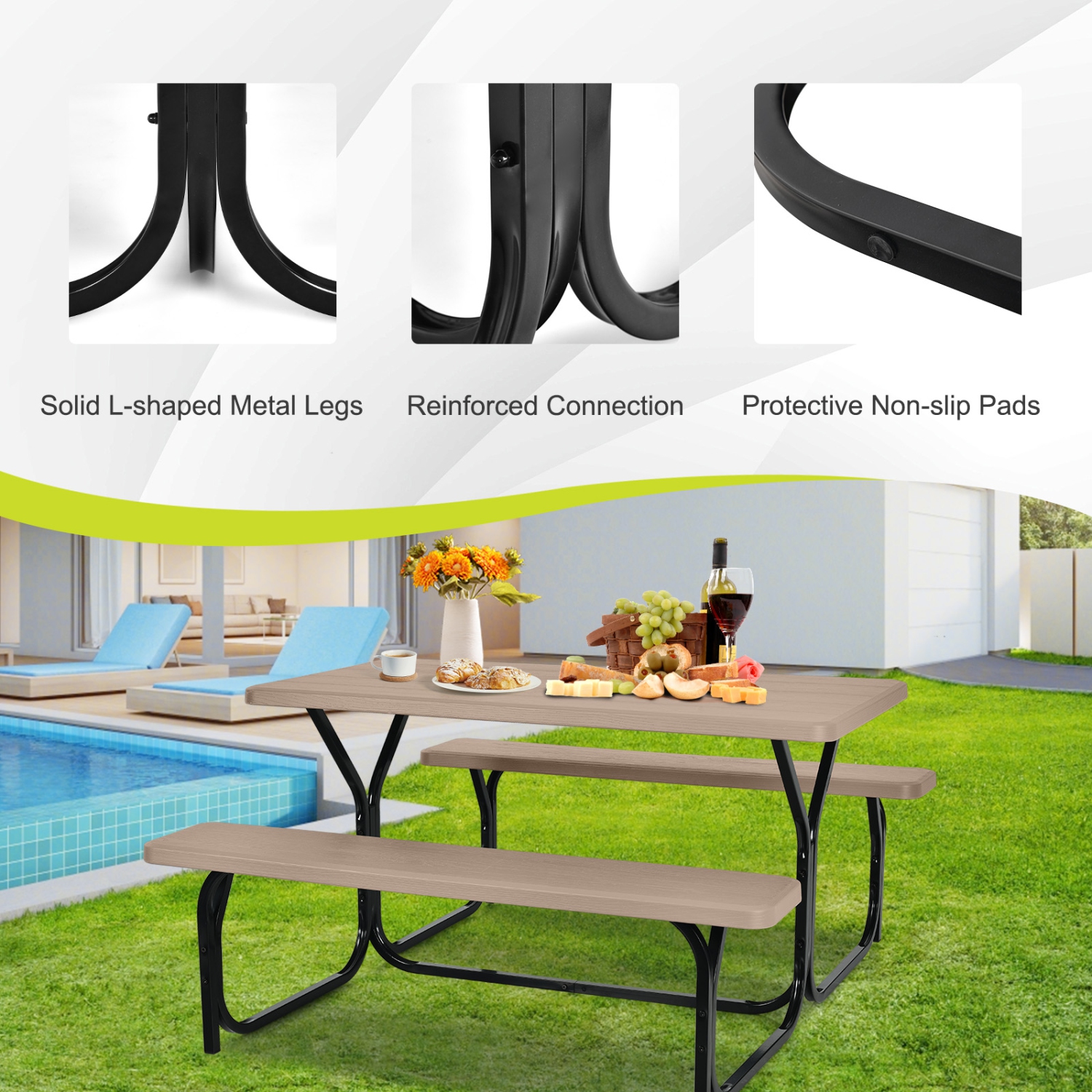 Costway Picnic Table Bench Set Outdoor Camping Backyard Garden Patio Party All Weather