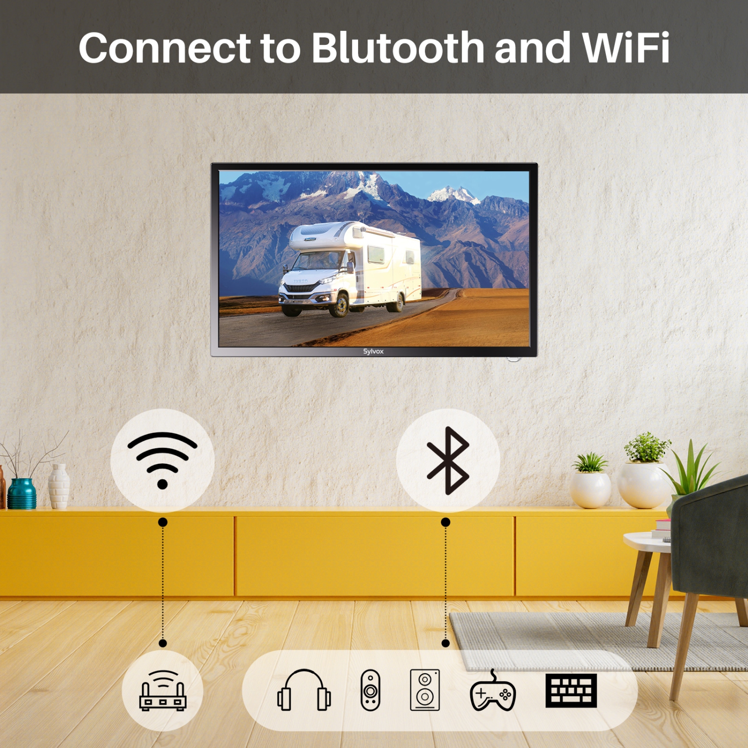 SYLVOX 27 inch Smart RV TV, 12 Volt TV with Built-in DVD Player, 1080P FHD Android TV Free Download APPs, Support WiFi Bluetooth, 2 HDMI & 2 USB,