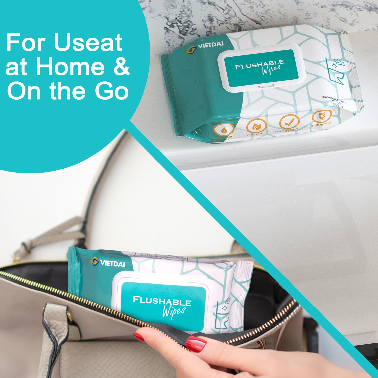 Lingettes jetables dans les toilettes VIETDAI, adultes, paq. 168