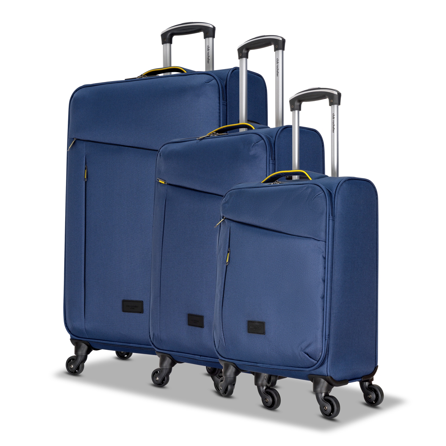 Club Rochelier 3 Piece SET Soft Side Luggage with Contrast Handles, Navy and Yellow
