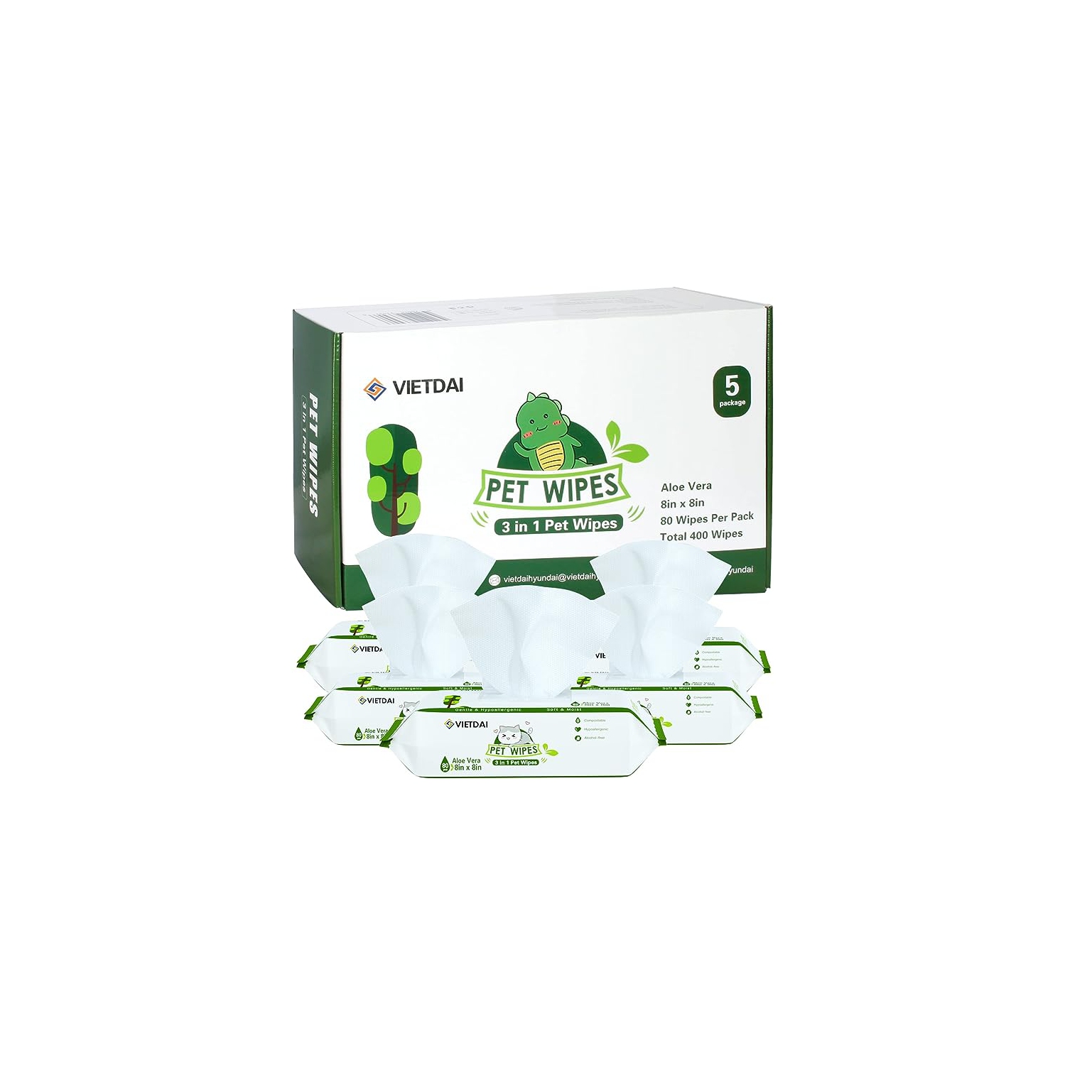 VIETDAI WIPES 80 Dog Grooming Wipes, Pack of 5