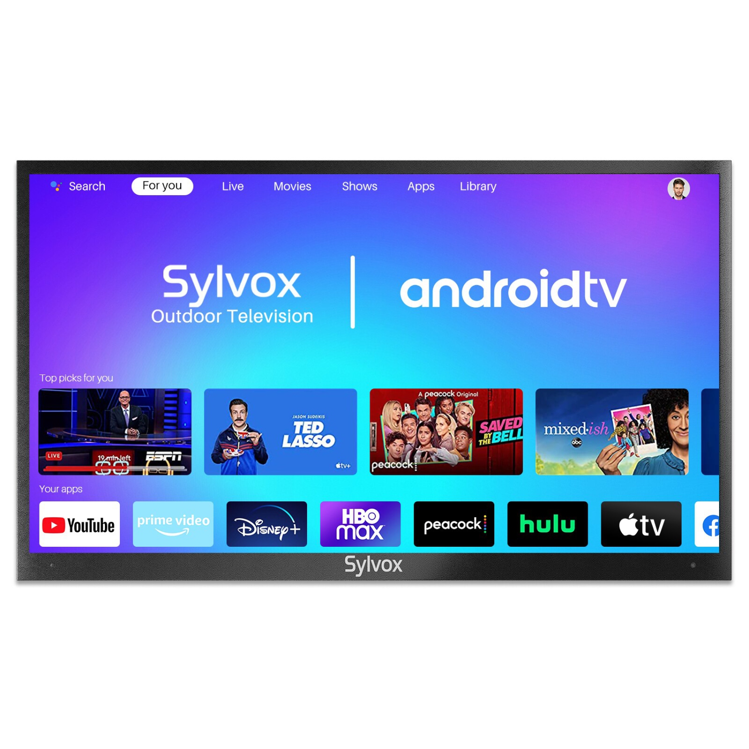 SYLVOX Outdoor TV Deck Pro Series 43" 4K UHD Smart TV with Voice Remote IP55 Waterproo Chromecast Built-in 60Hz Designed for Outdoors