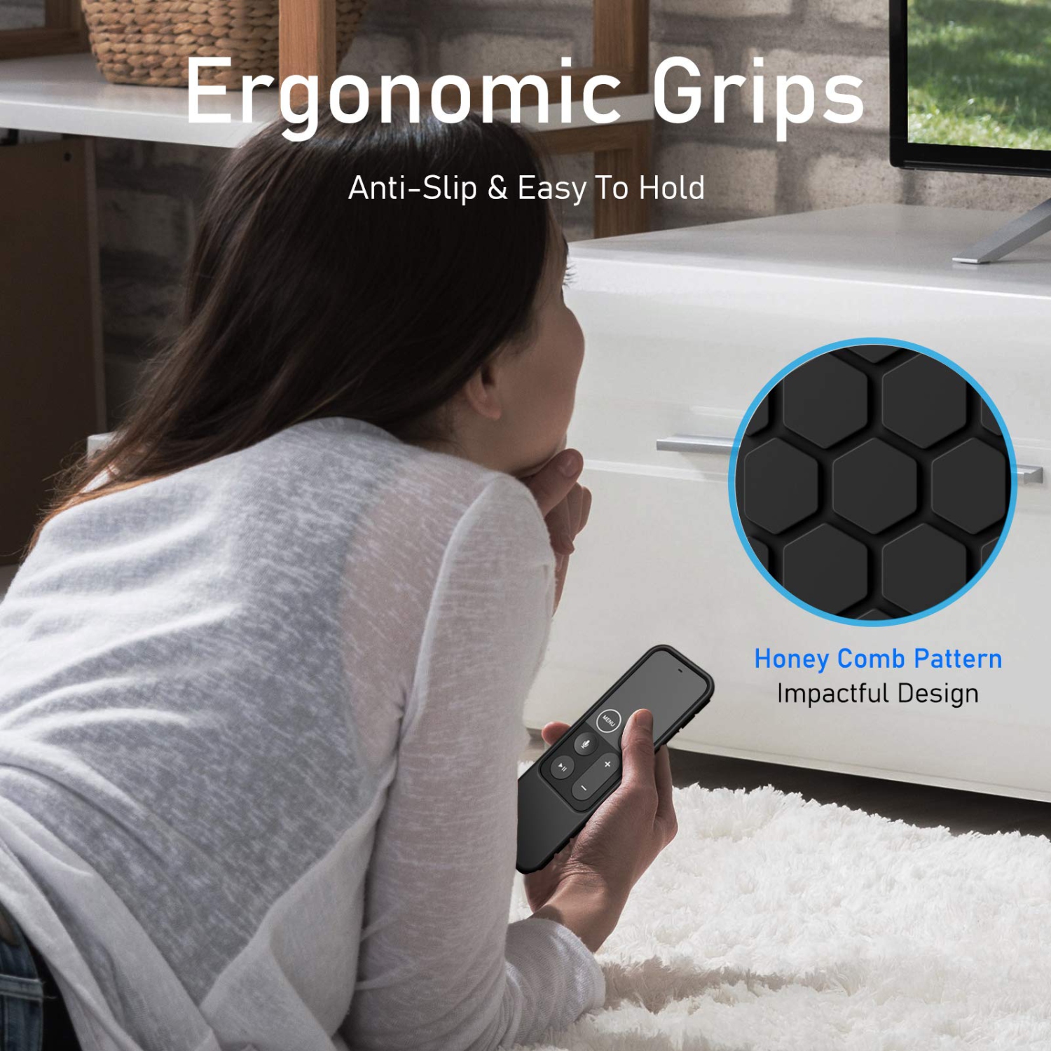 Étui de protection pour Apple TV 4K/télécommande Siri HD - couvercle en silicone antidérapant léger Honey comb pour Apple TV 4K 5th/télécommande Siri