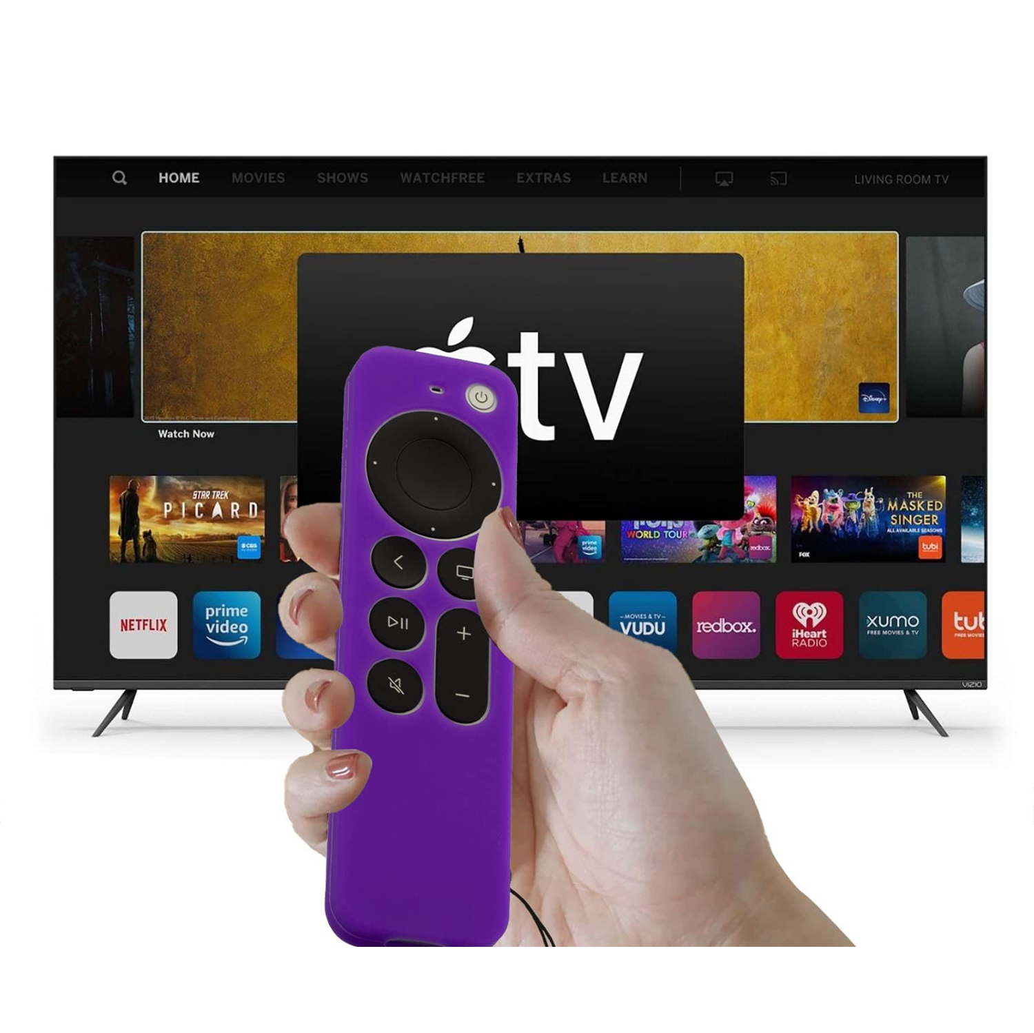 Étui de rechange violet pour nouvelle Apple 4K TV Série 2021 Télécommande 6 génération / 6th génération, protecteur d'écran en silicone avec cordon