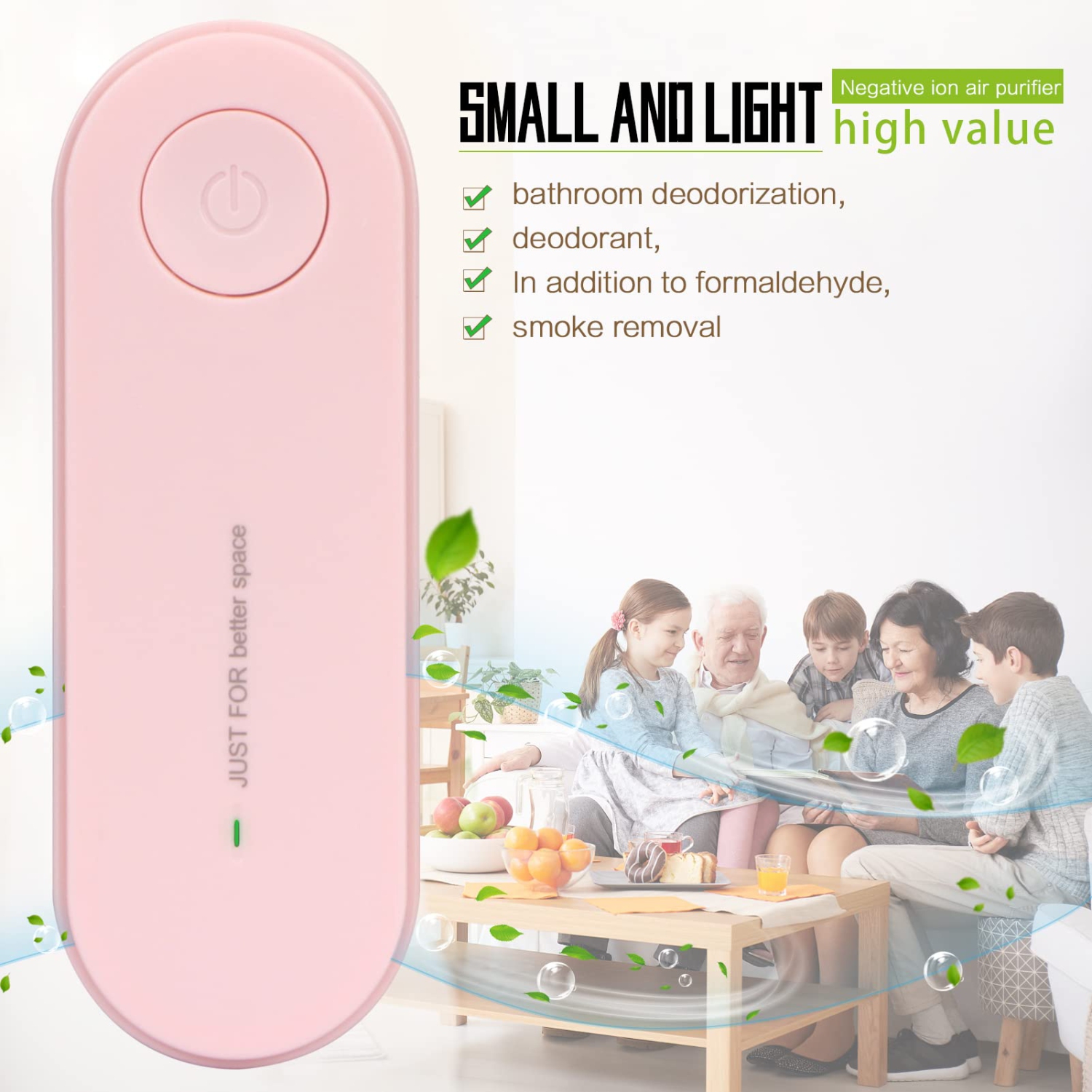 Plug-in Negative Ion Air Purifier, Mini Portable Negative Ion Generator for Home, Bedrooms, Toilets, Living Room, Bathrooms, Closets, Pet Room Pink