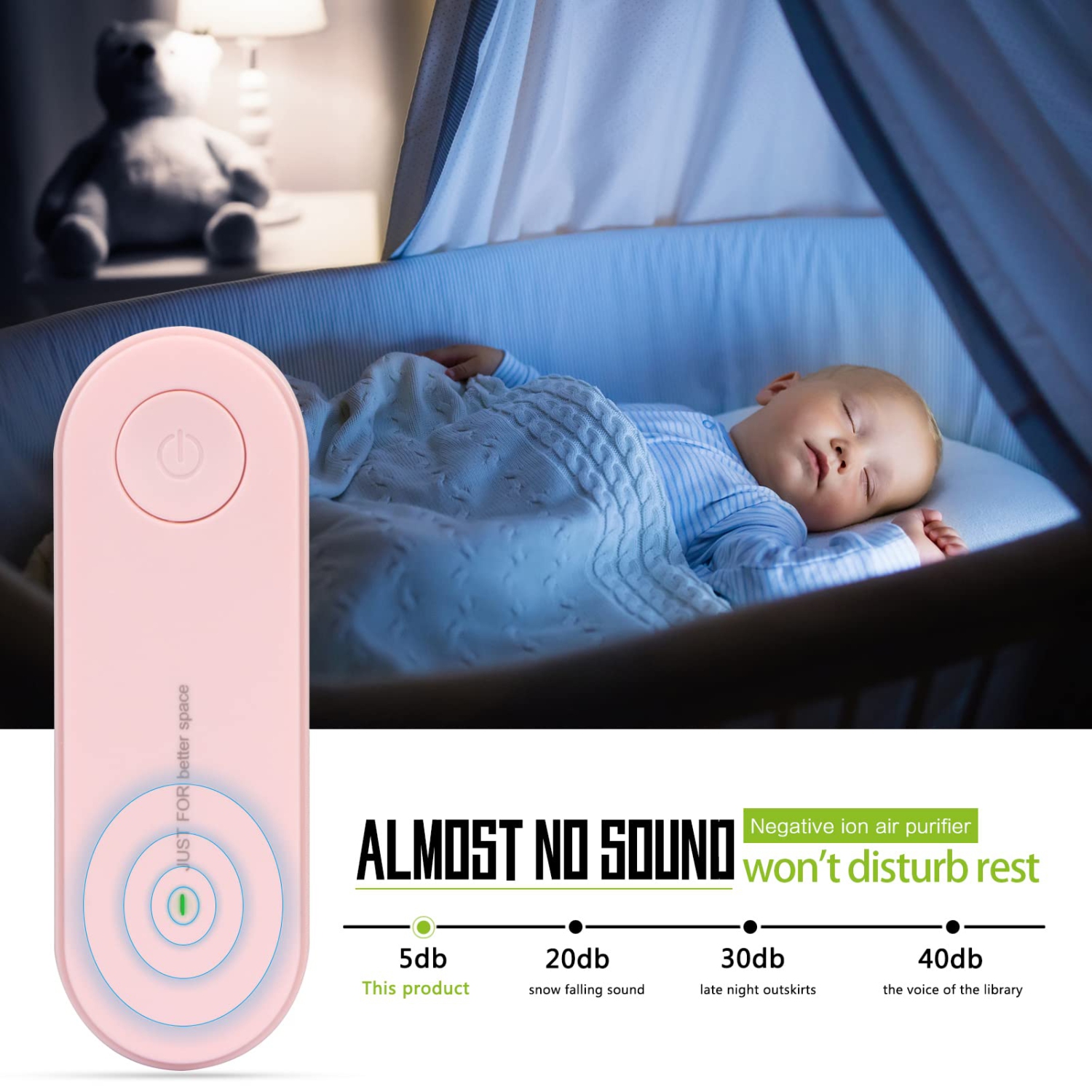 Plug-in Negative Ion Air Purifier, Mini Portable Negative Ion Generator for Home, Bedrooms, Toilets, Living Room, Bathrooms, Closets, Pet Room Pink