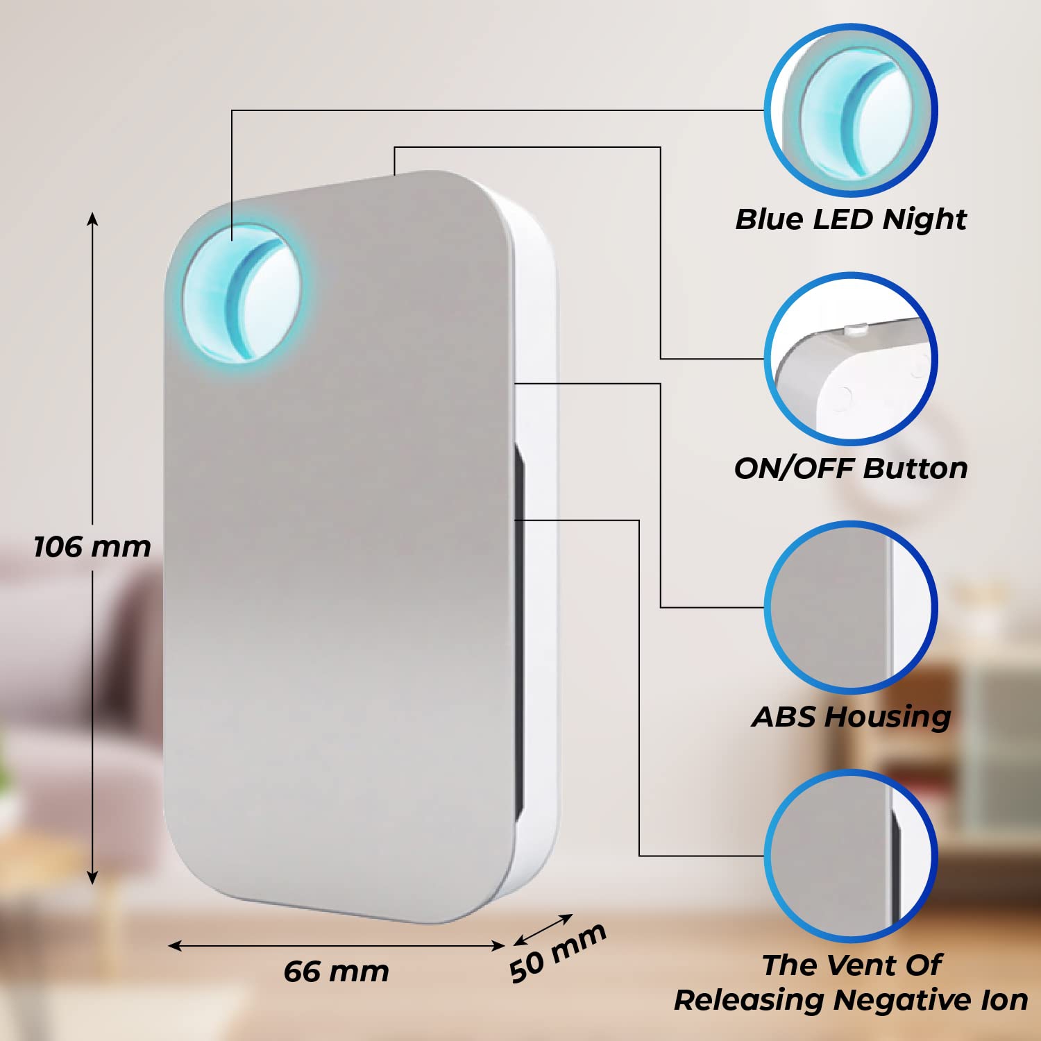 Air Purifier plug in -Filterless Ionizer Air Cleaning -Negative Ion Generator -Portable Air Purifiers -Deodorizer for Home, Office, Pets, Toilet,