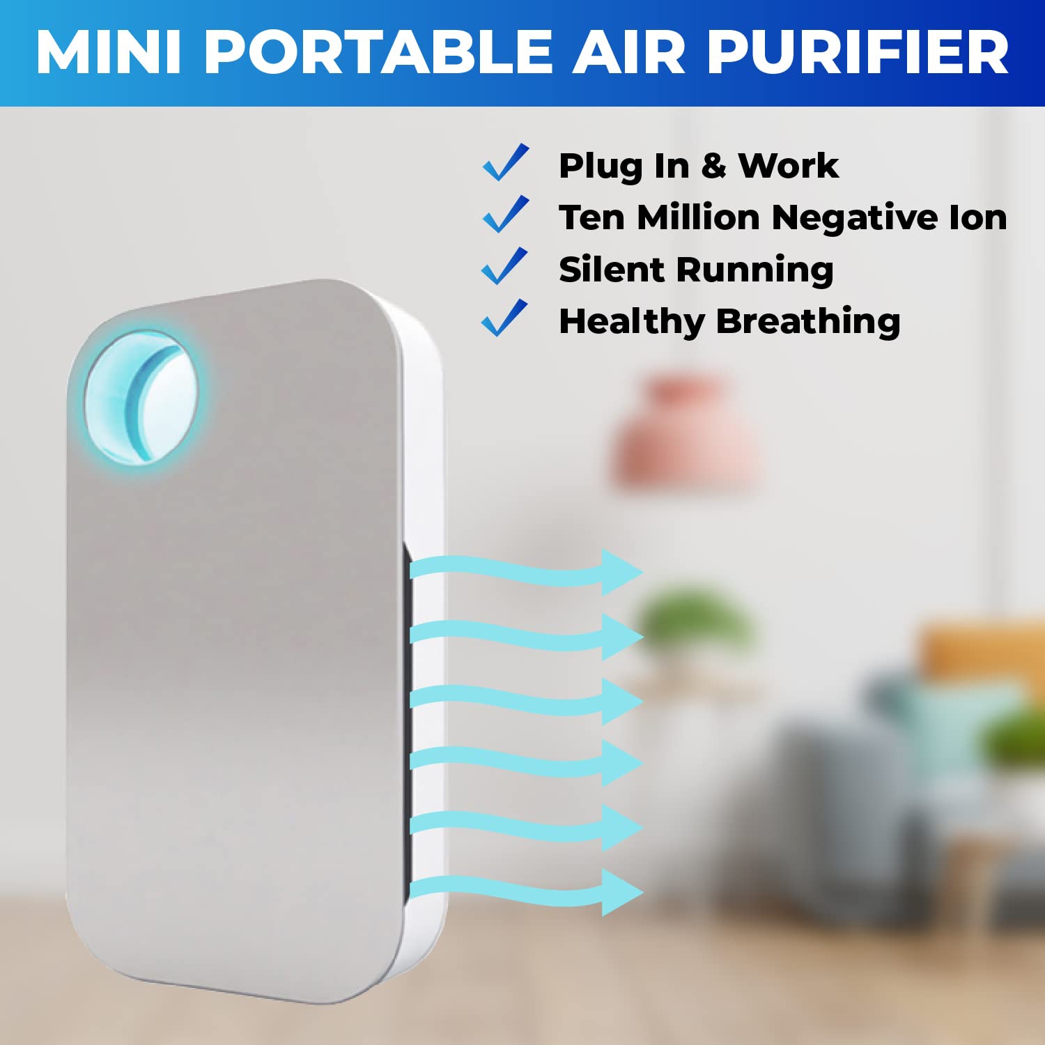 Air Purifier plug in -Filterless Ionizer Air Cleaning -Negative Ion Generator -Portable Air Purifiers -Deodorizer for Home, Office, Pets, Toilet,