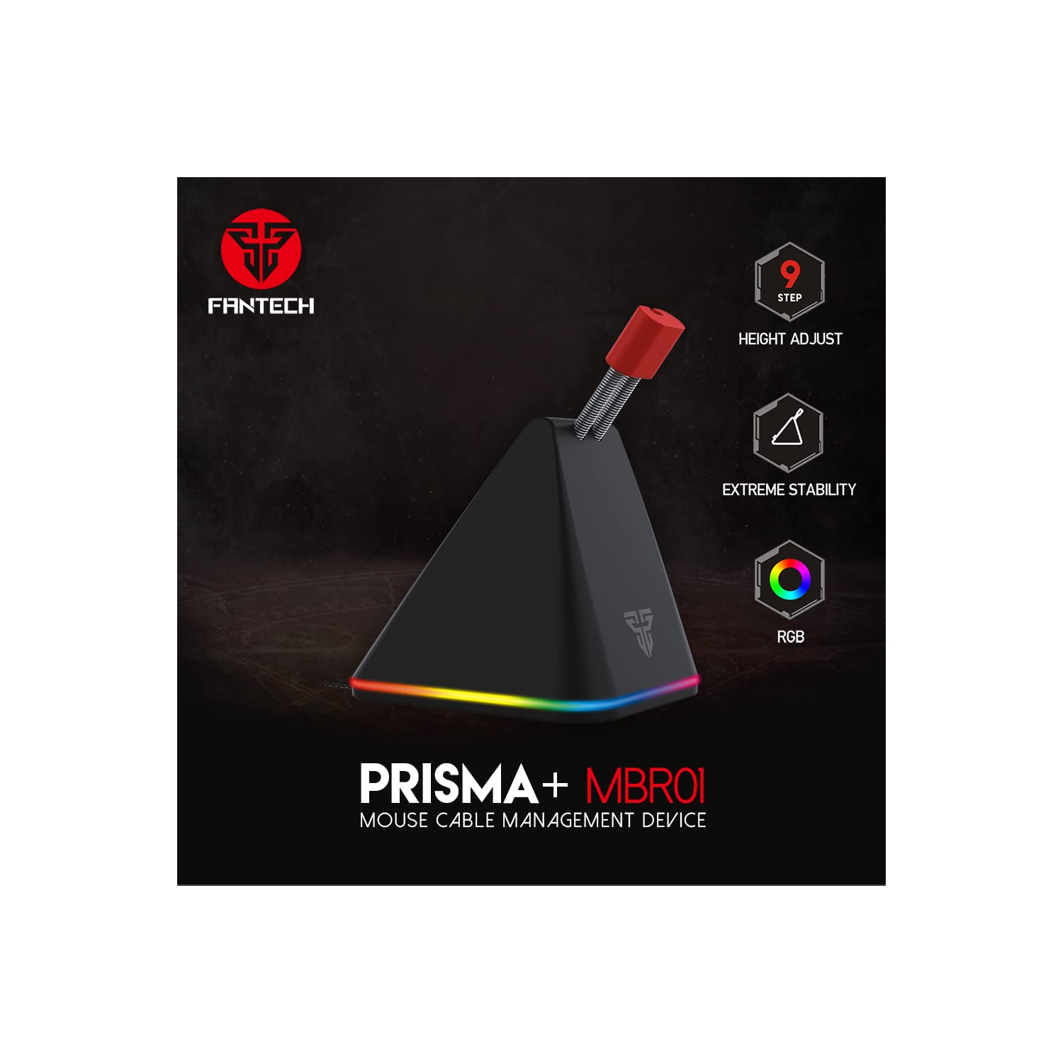 Prisma+ – Support de cordon de souris MBR01 Bungee RGB et dispositif de gestion de câbles pour eSports, noir