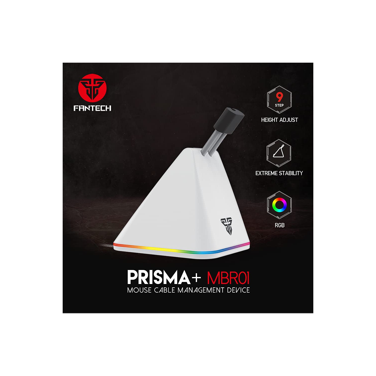 Prisma+ – Support de cordon de souris MBR01 Bungee RVB et dispositif de gestion de câble pour eSports, blanc