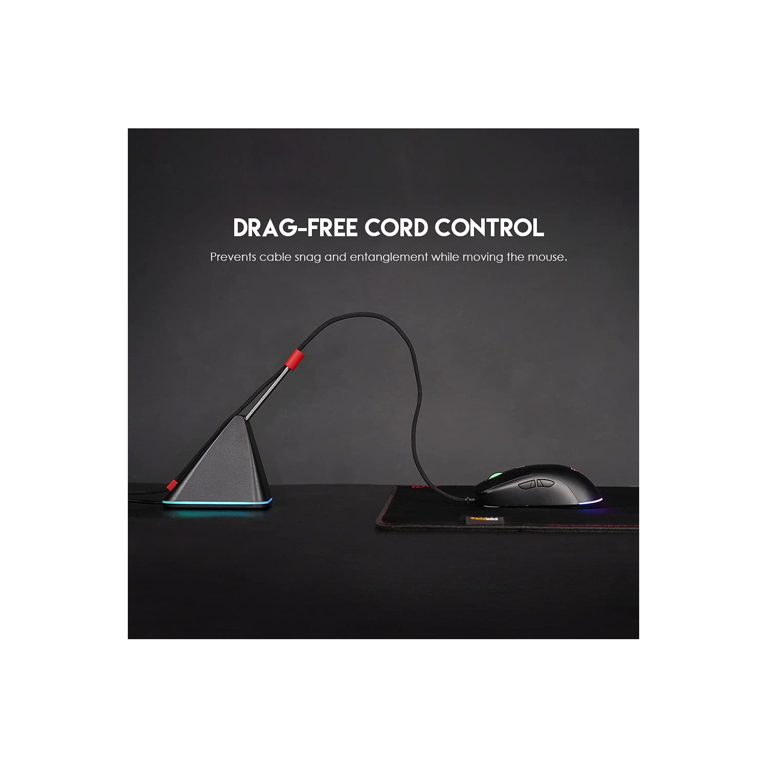 Prisma+ – Support de cordon de souris MBR01 Bungee RVB et dispositif de gestion de câble pour eSports, blanc