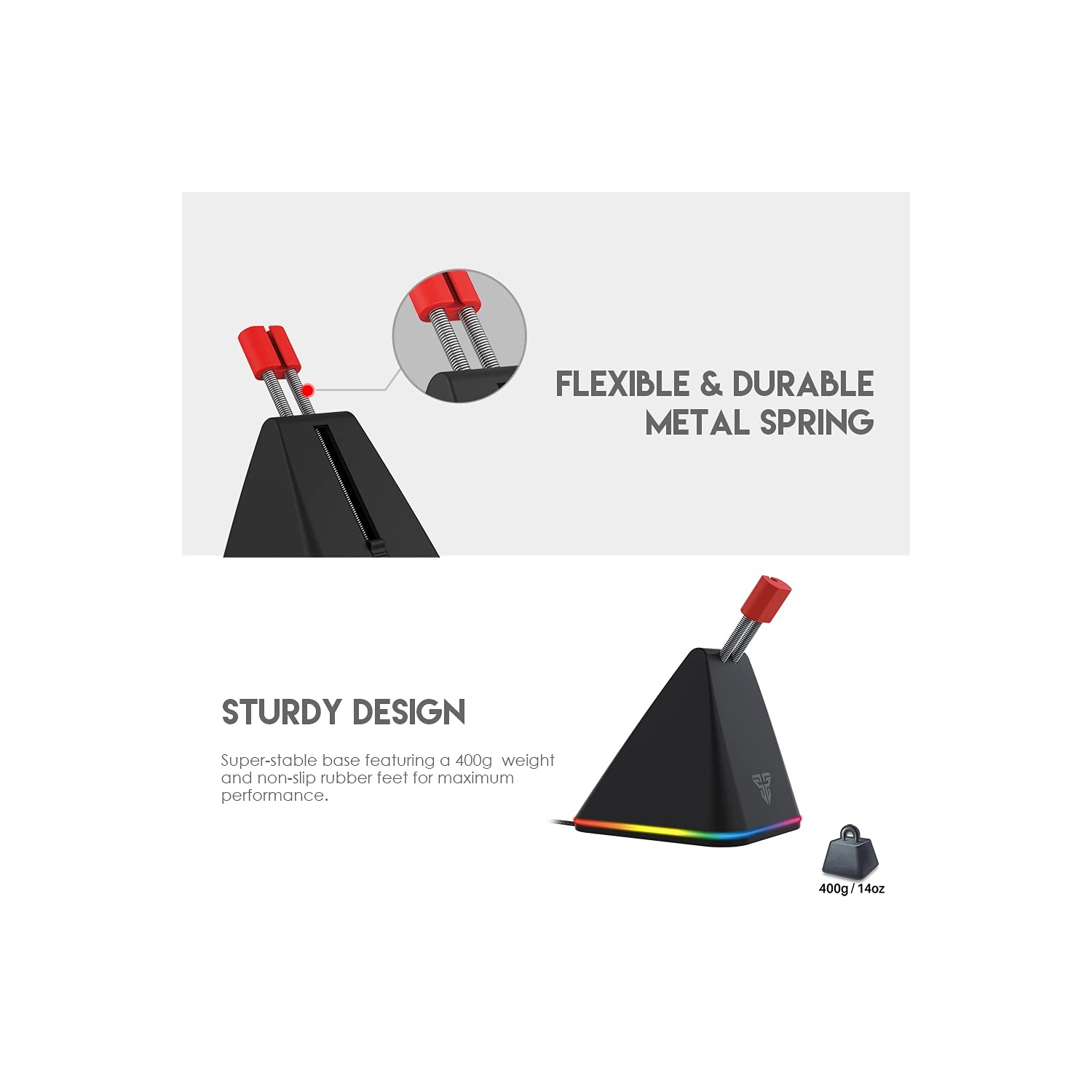 Prisma+ – Support de cordon de souris MBR01 Bungee RVB et dispositif de gestion de câble pour eSports, blanc