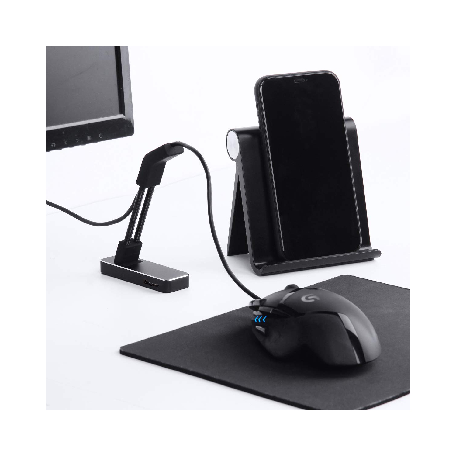 Mouse Bungee, souris de jeu en alliage d'aluminium système de gestion de câble, support de câble de souris flexible fixateur pour jeu eSports - Noir