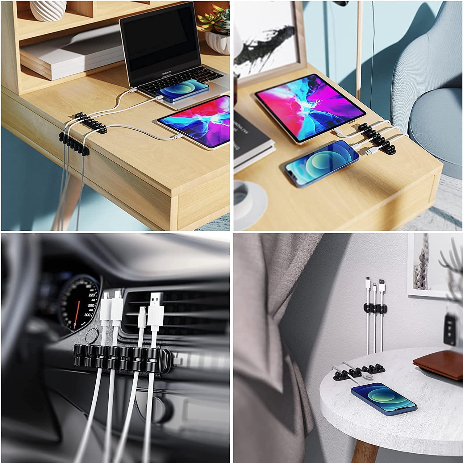 Upgraded Cable Holder Clips, 3-Pack Cable Management Cord Organizer Clips Silicone Self Adhesive for Desktop USB Charging Cable Power Cord Mouse