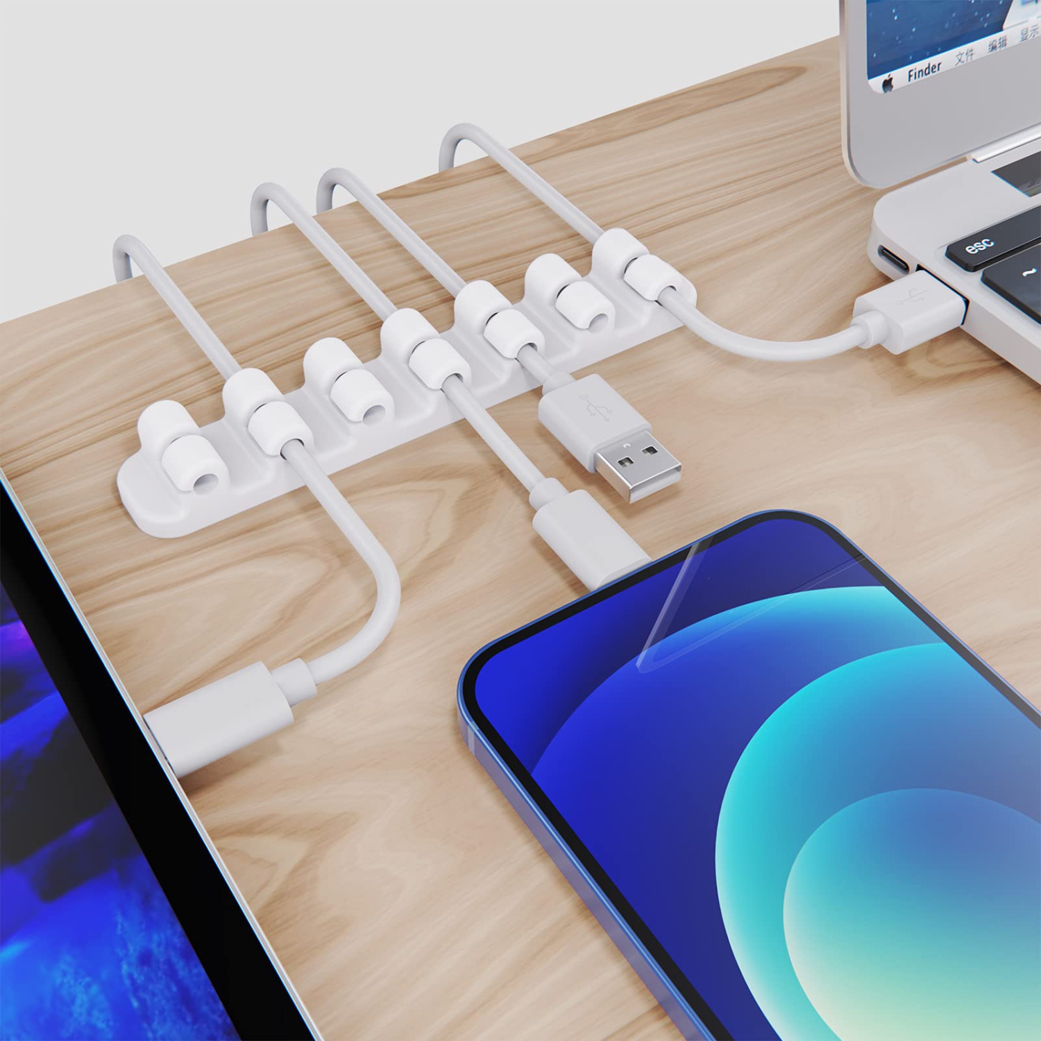 Upgraded Cable Holder Clips, 3-Pack Cable Management Cord Organizer Clips Silicone Self Adhesive for Desktop USB Charging Cable Power Cord Mouse