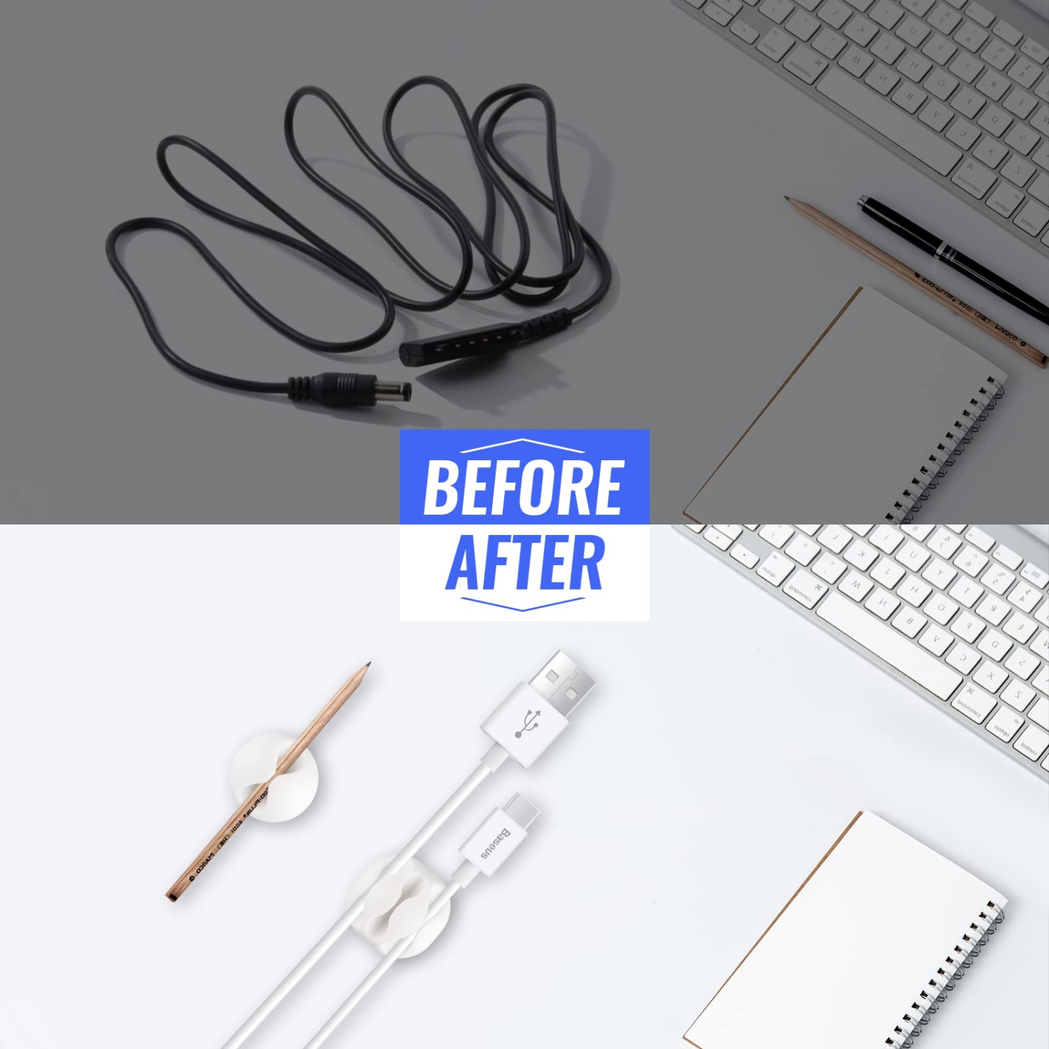 Cable Clips 16 Pack Cord Organizer Self Adhesive Cable Holder Wire Management for USB Charging Cables Power Cord Mouse Cables Headphone Cords