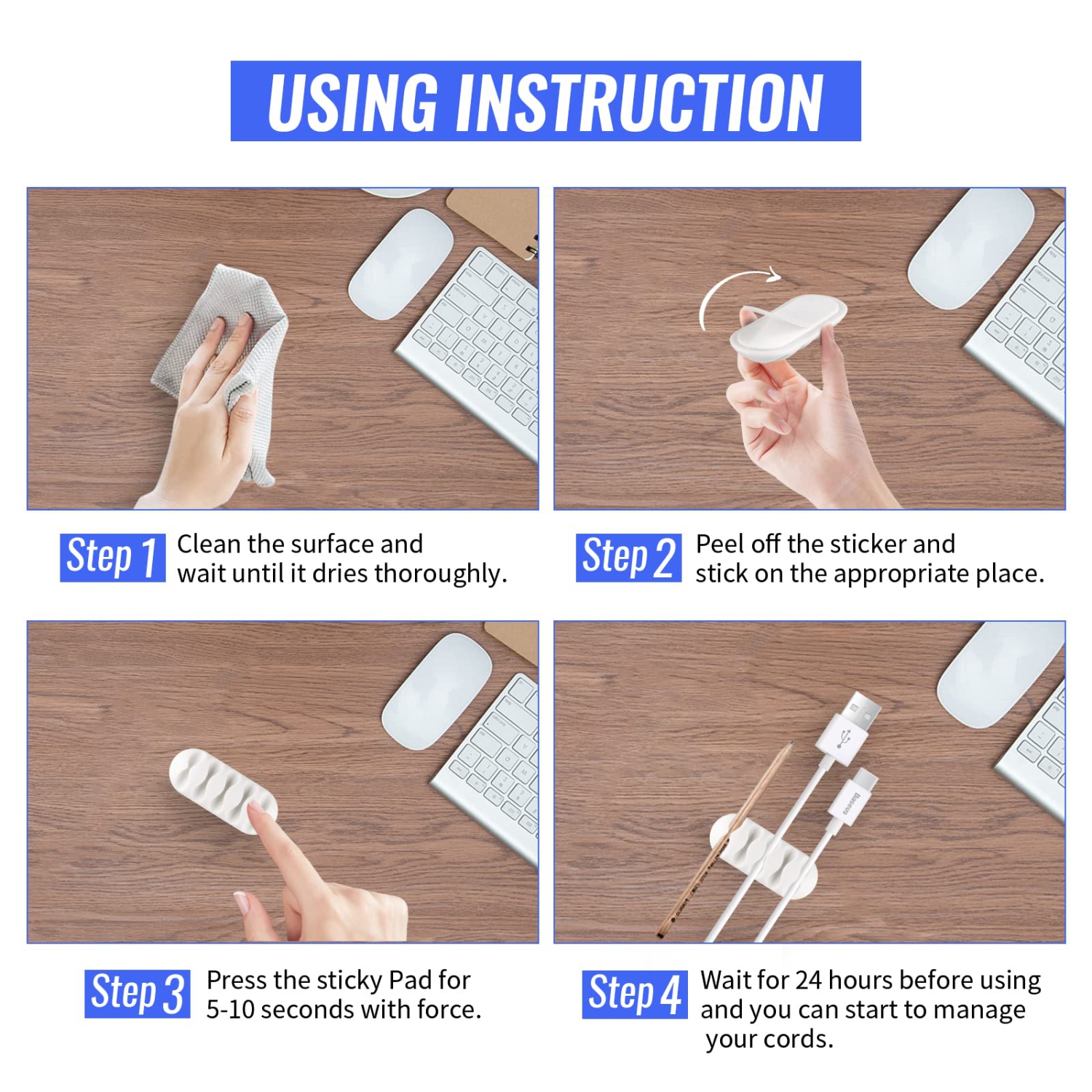 Cable Clips 16 Pack Cord Organizer Self Adhesive Cable Holder Wire Management for USB Charging Cables Power Cord Mouse Cables Headphone Cords