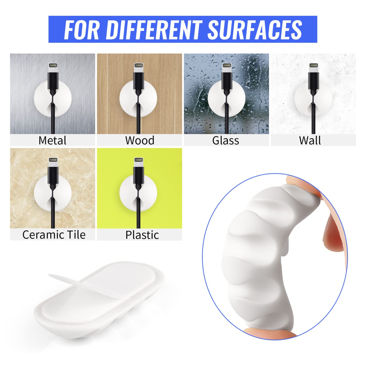 Cable Clips 16 Pack Cord Organizer Self Adhesive Cable Holder Wire Management for USB Charging Cables Power Cord Mouse Cables Headphone Cords