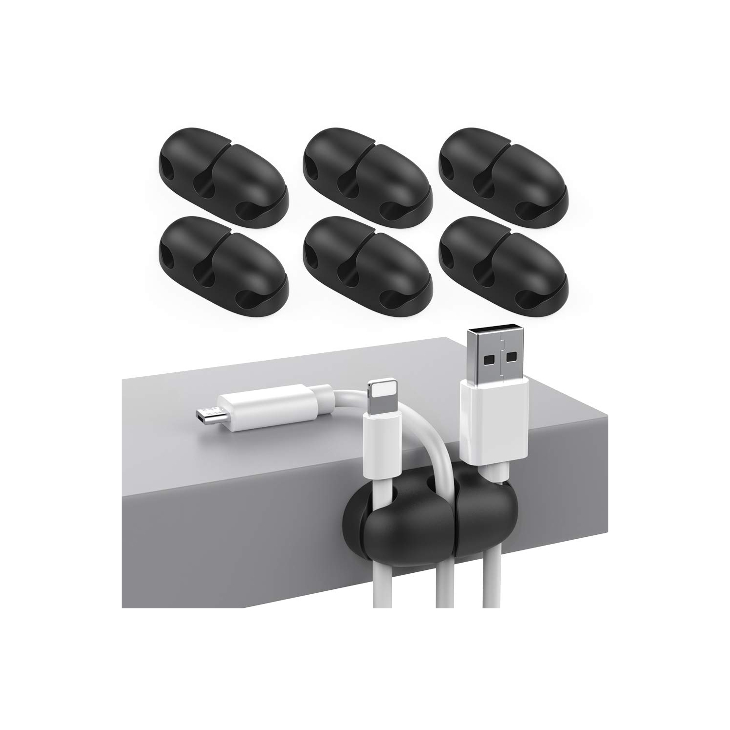 Ensemble de 6 cordons organisateur pinces pour câbles Support de câble adhésif robuste pour organiser le câble USB fil métallique pour le bureau à