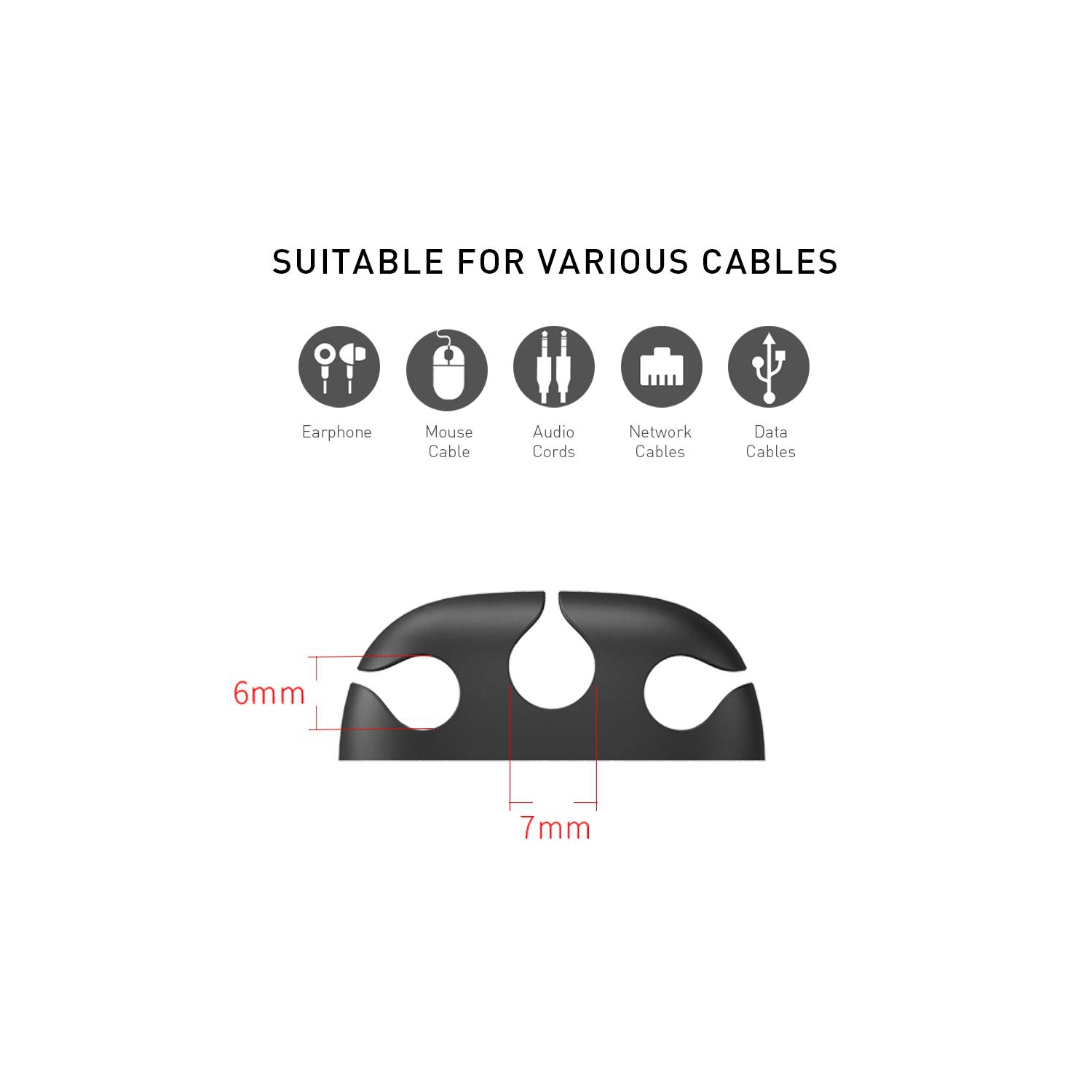 Ensemble de 6 cordons organisateur pinces pour câbles Support de câble adhésif robuste pour organiser le câble USB fil métallique pour le bureau à