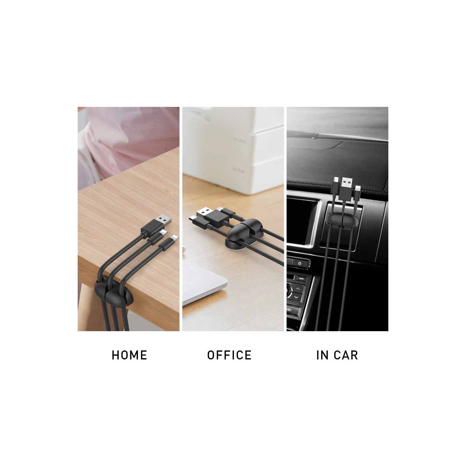 Ensemble de 6 cordons organisateur pinces pour câbles Support de câble adhésif robuste pour organiser le câble USB fil métallique pour le bureau à