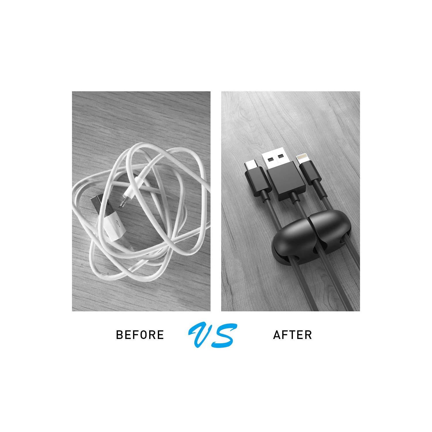 Ensemble de 6 cordons organisateur pinces pour câbles Support de câble adhésif robuste pour organiser le câble USB fil métallique pour le bureau à