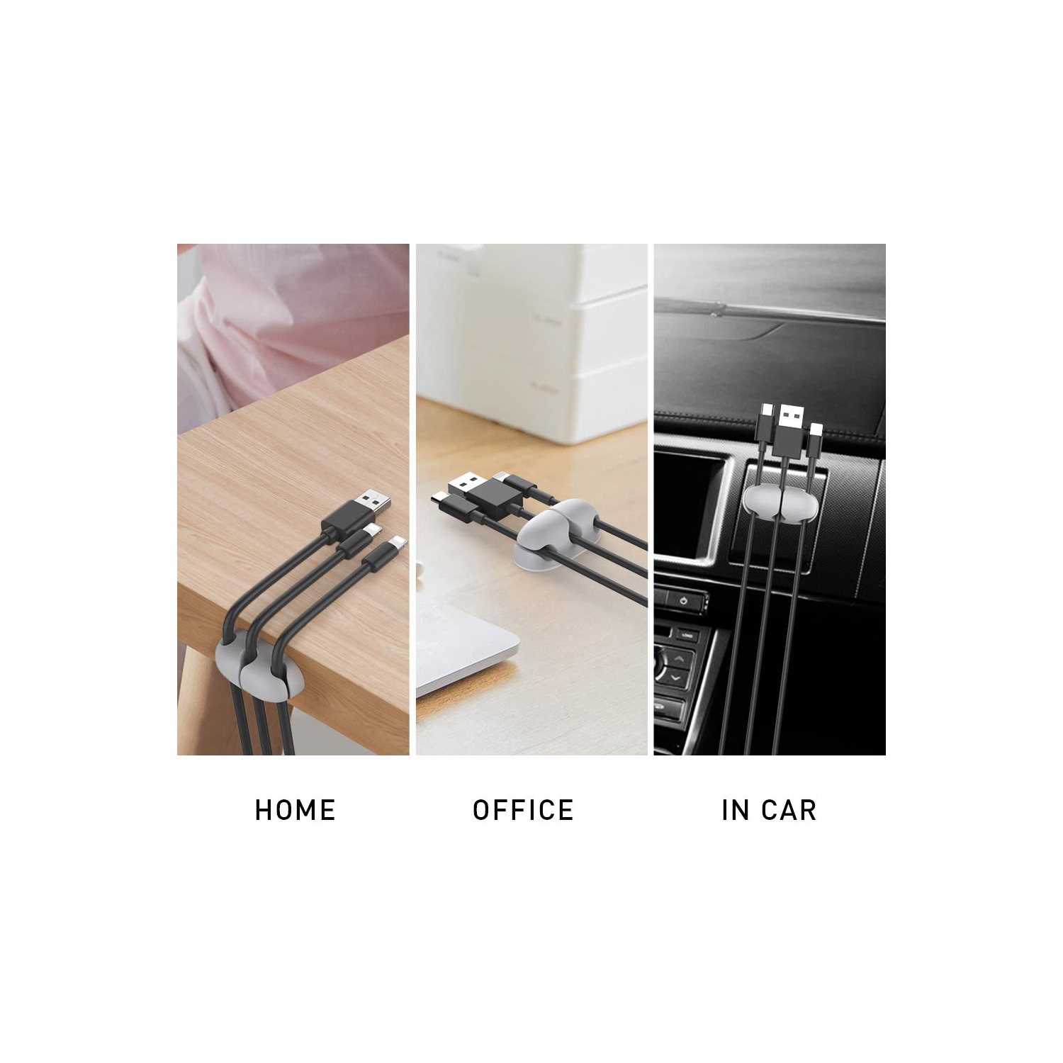 Ensemble de 6 câbles organisateur de bureau pinces pour porte-câbles adhésif robuste pour organiser le câble USB câbles de bureau à domicile et de