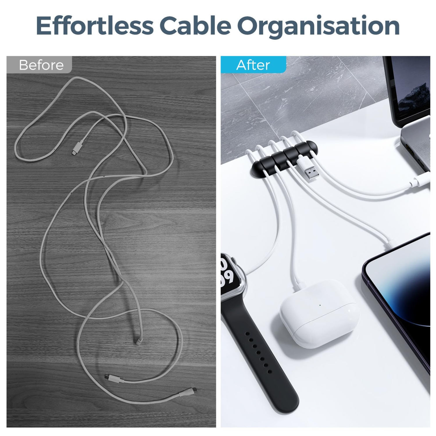 Cable Holder Clips, 5 Pack Cord Organizer for Desk, Silicone Adjustable Cord Clip, Adhesive Wire Management for Charging Cable USB Mouse Wire PC Car