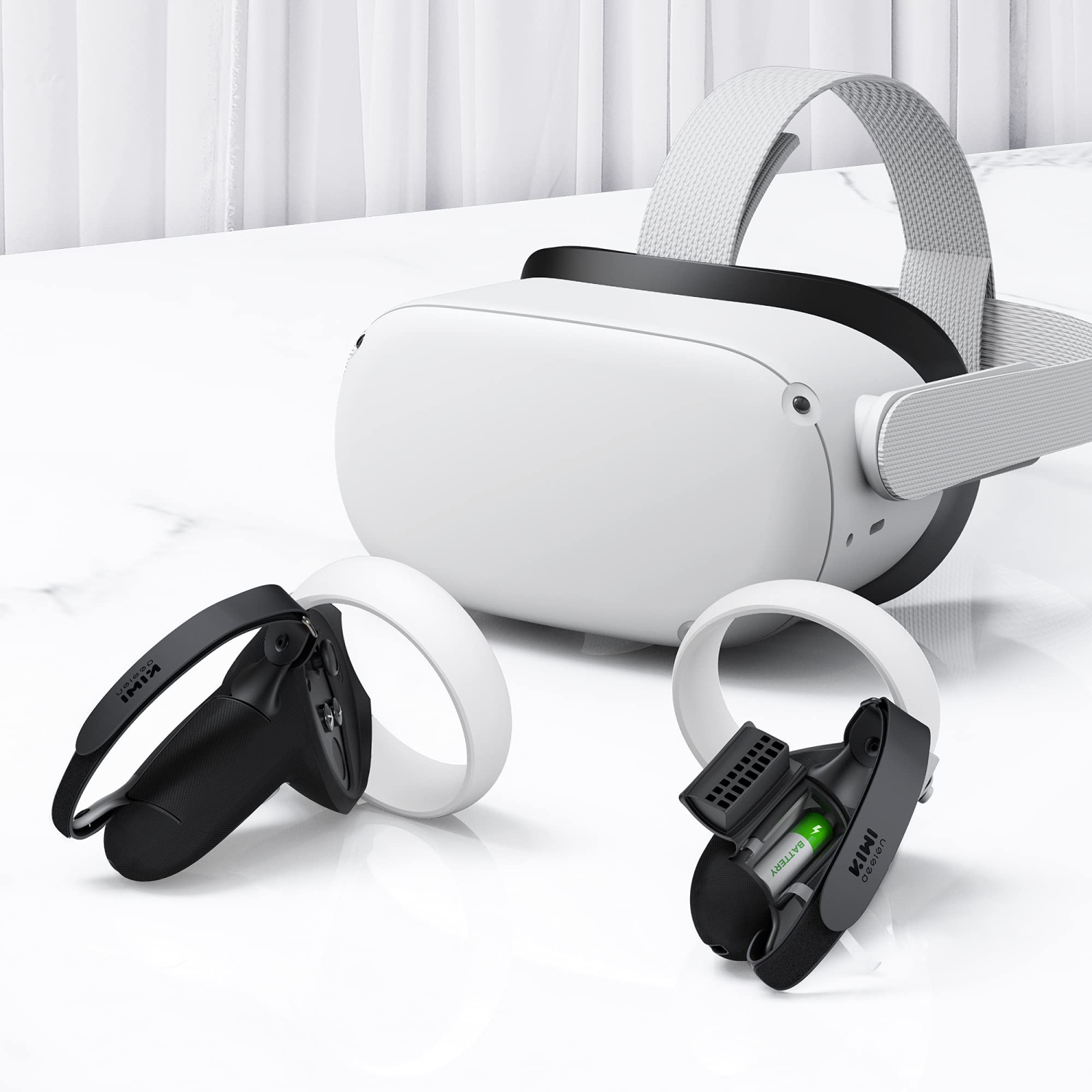 Upgraded Controller Grips Cover Accessories Compatible with Quest 2, with Battery Opening Protector with Knuckle Straps [Video Game]