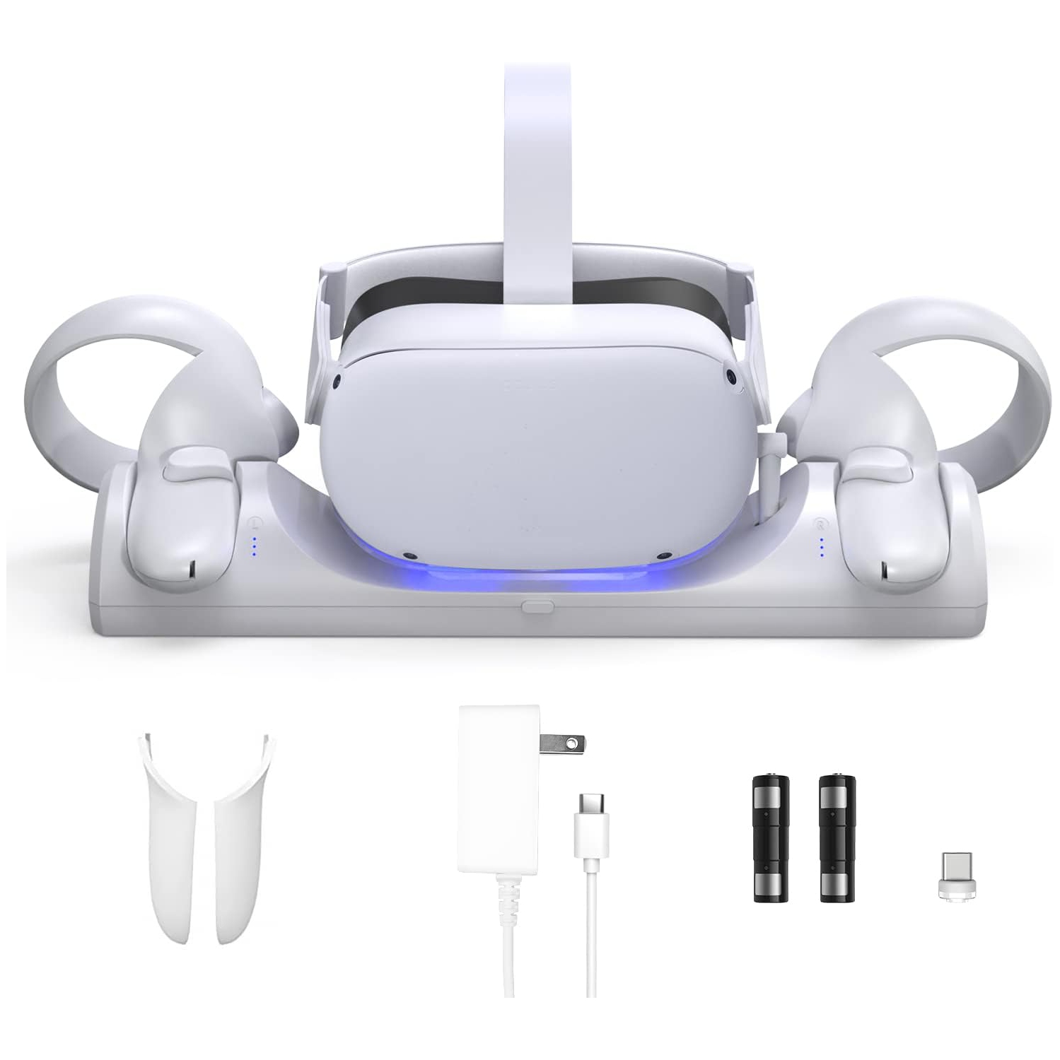 Charging Dock for Meta Quest 2, VR Charger Station for Charging Oculus Quest 2 (Support Elite Strap with Battery), Charging Stand 2 Rechargeable Batteries, USB-C Charger and Cable